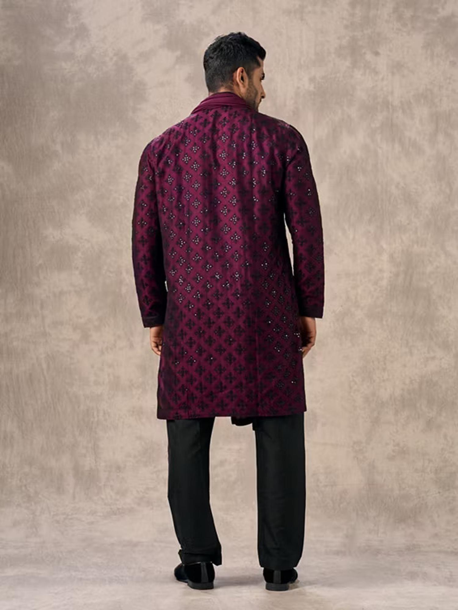 Glamorous Wine Kurta with Pant and Dupatta