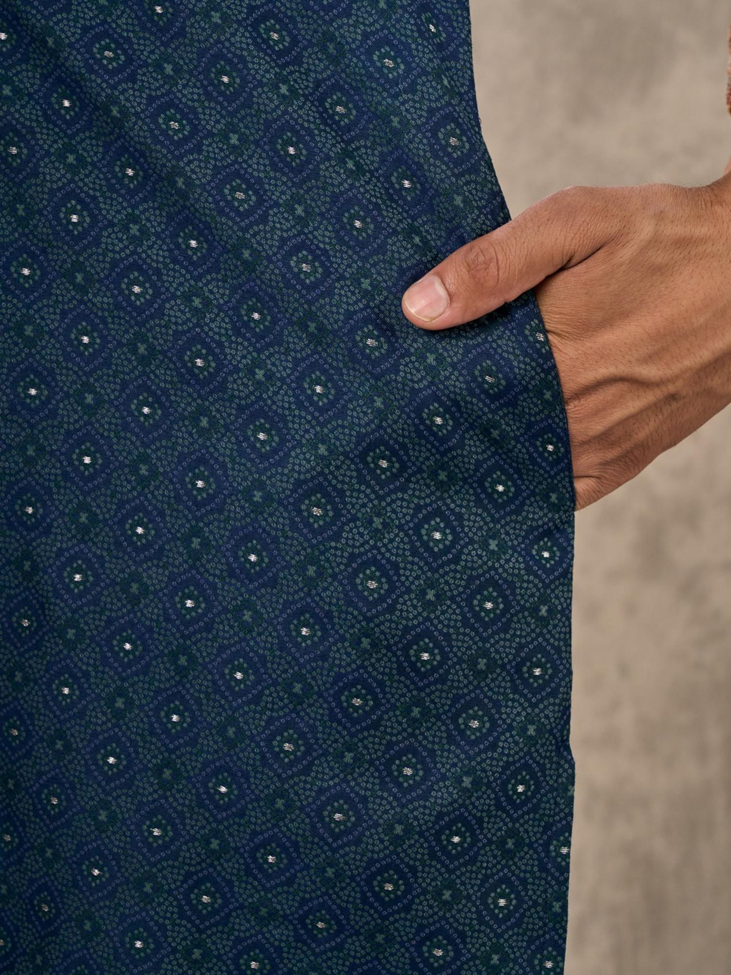 Dark Blue Royal Brocade Kurta with Churidar