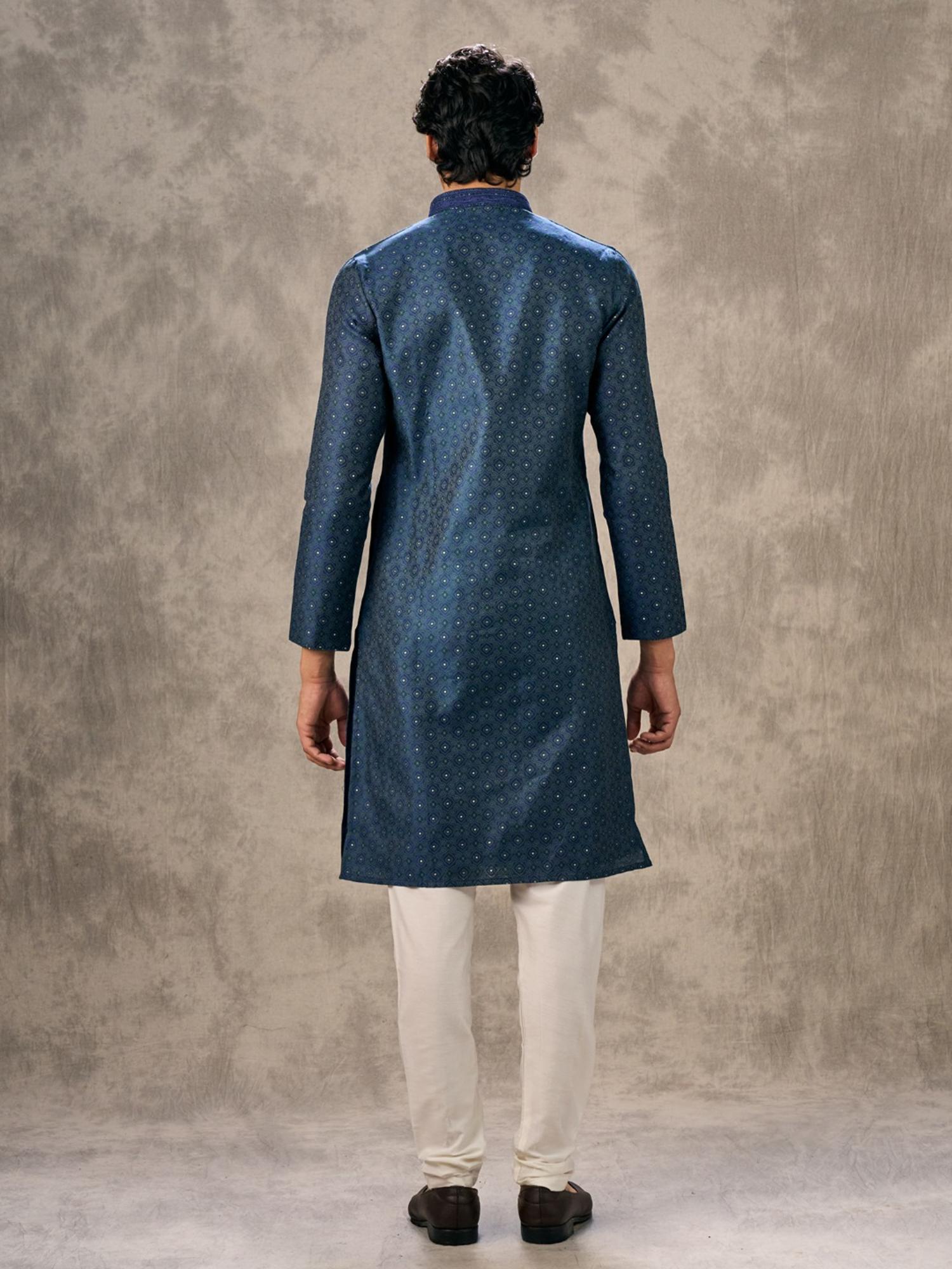 Dark Blue Royal Brocade Kurta with Churidar