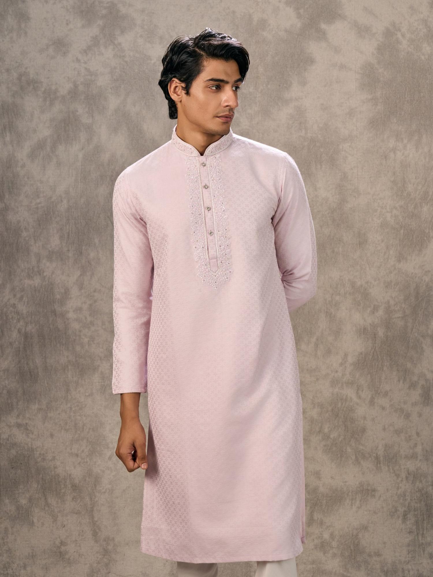 Pink Blended Viscose Kurta with Churidar