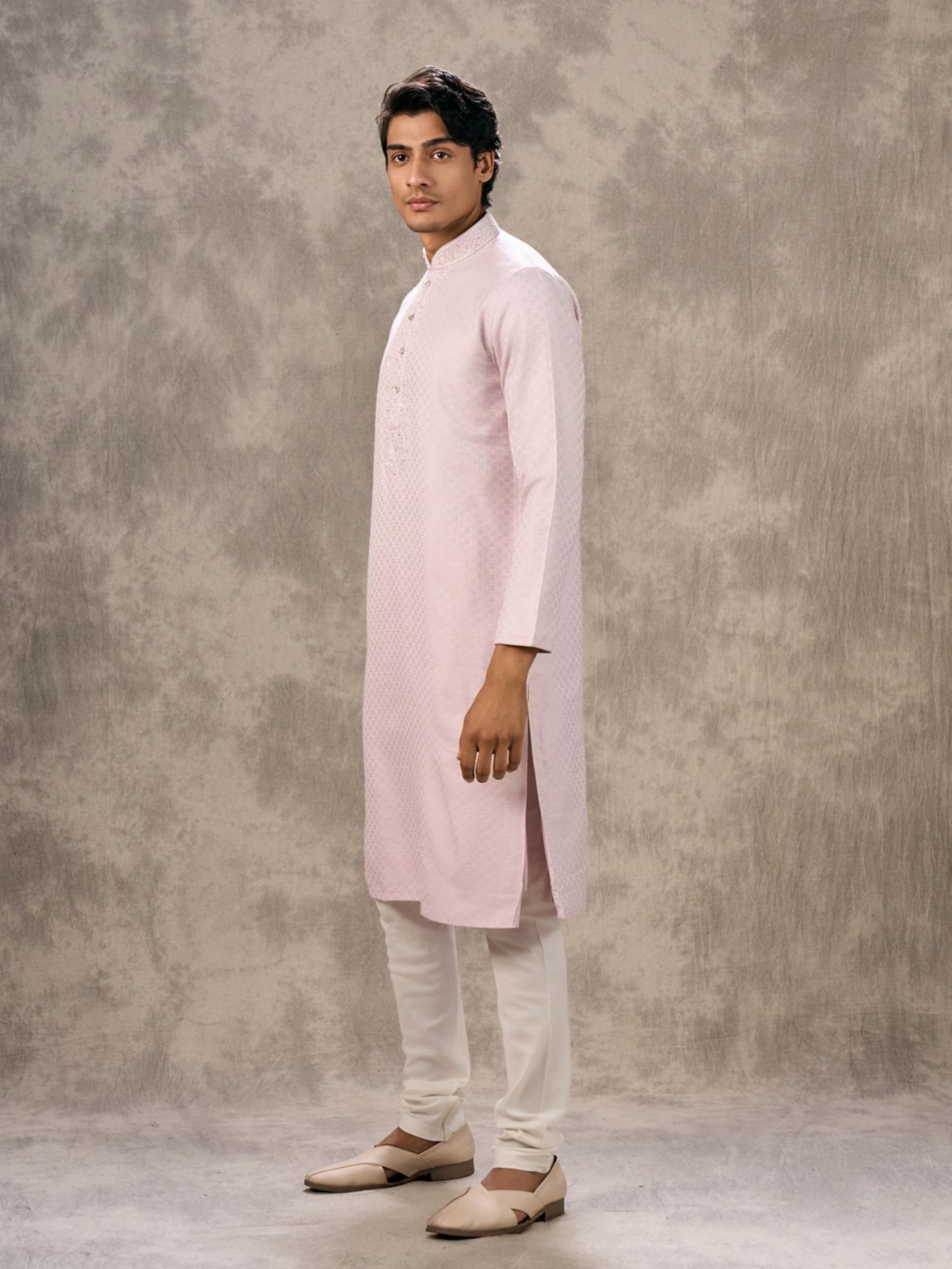 Pink Blended Viscose Kurta with Churidar