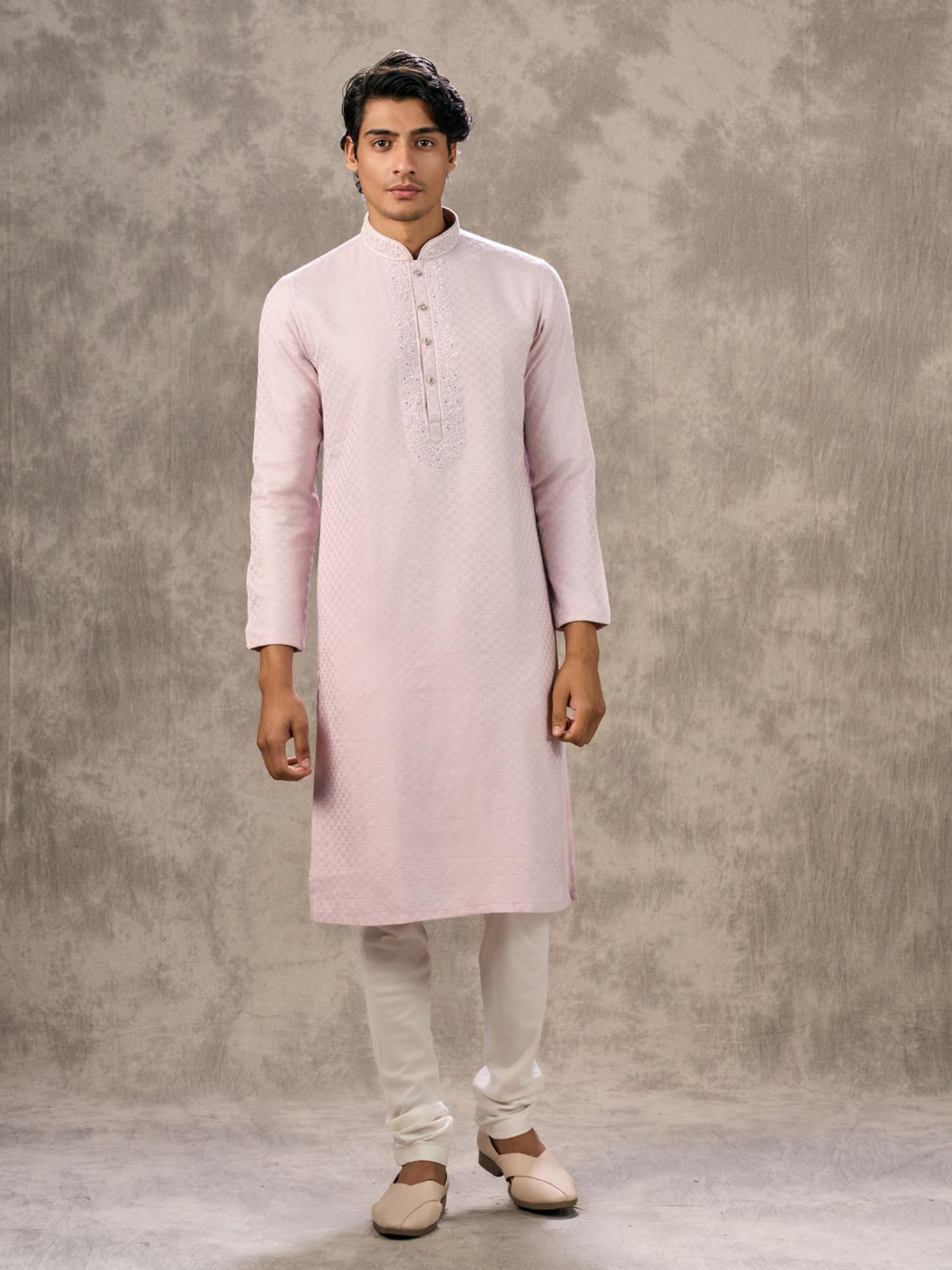 Pink Blended Viscose Kurta with Churidar