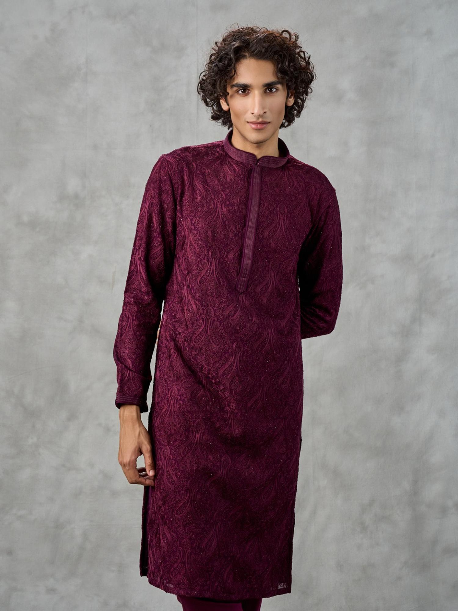 Lustrous Wine Kurta with Churidar