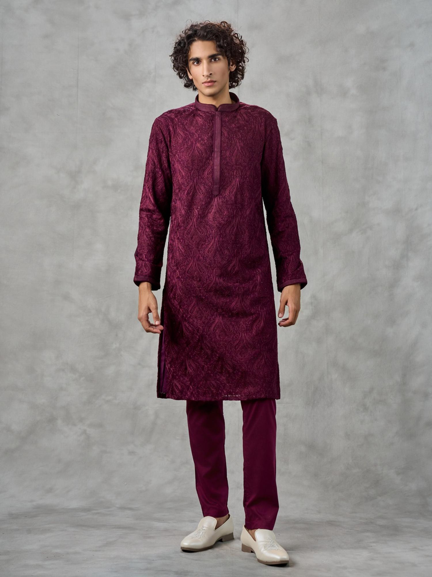 Lustrous Wine Kurta with Churidar