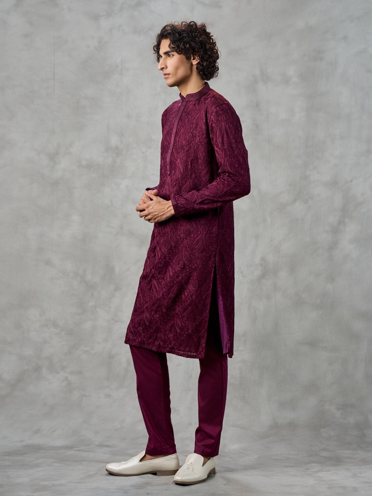 Lustrous Wine Kurta with Churidar