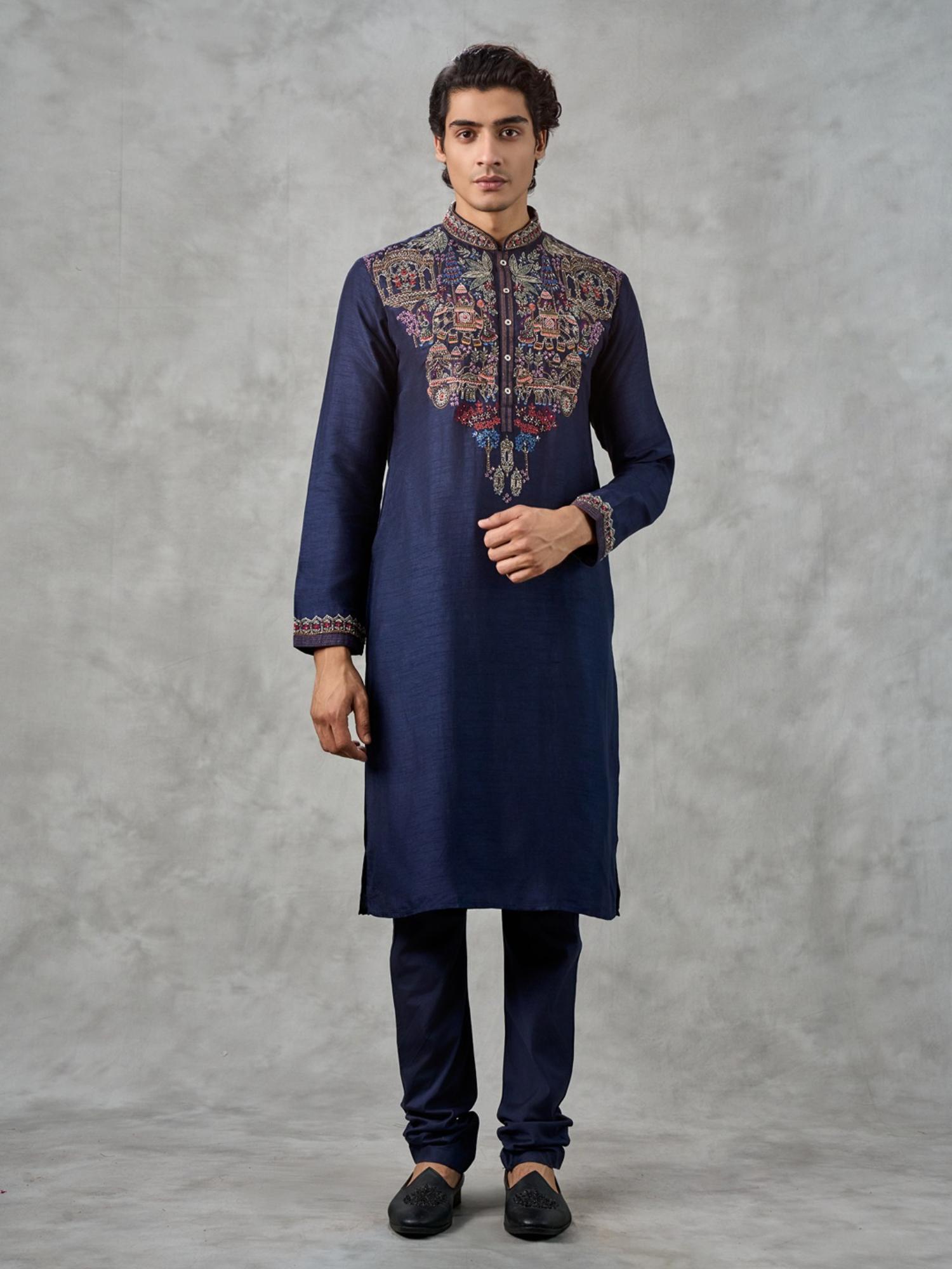 Navy Blue Artistry Kurta with Churidar