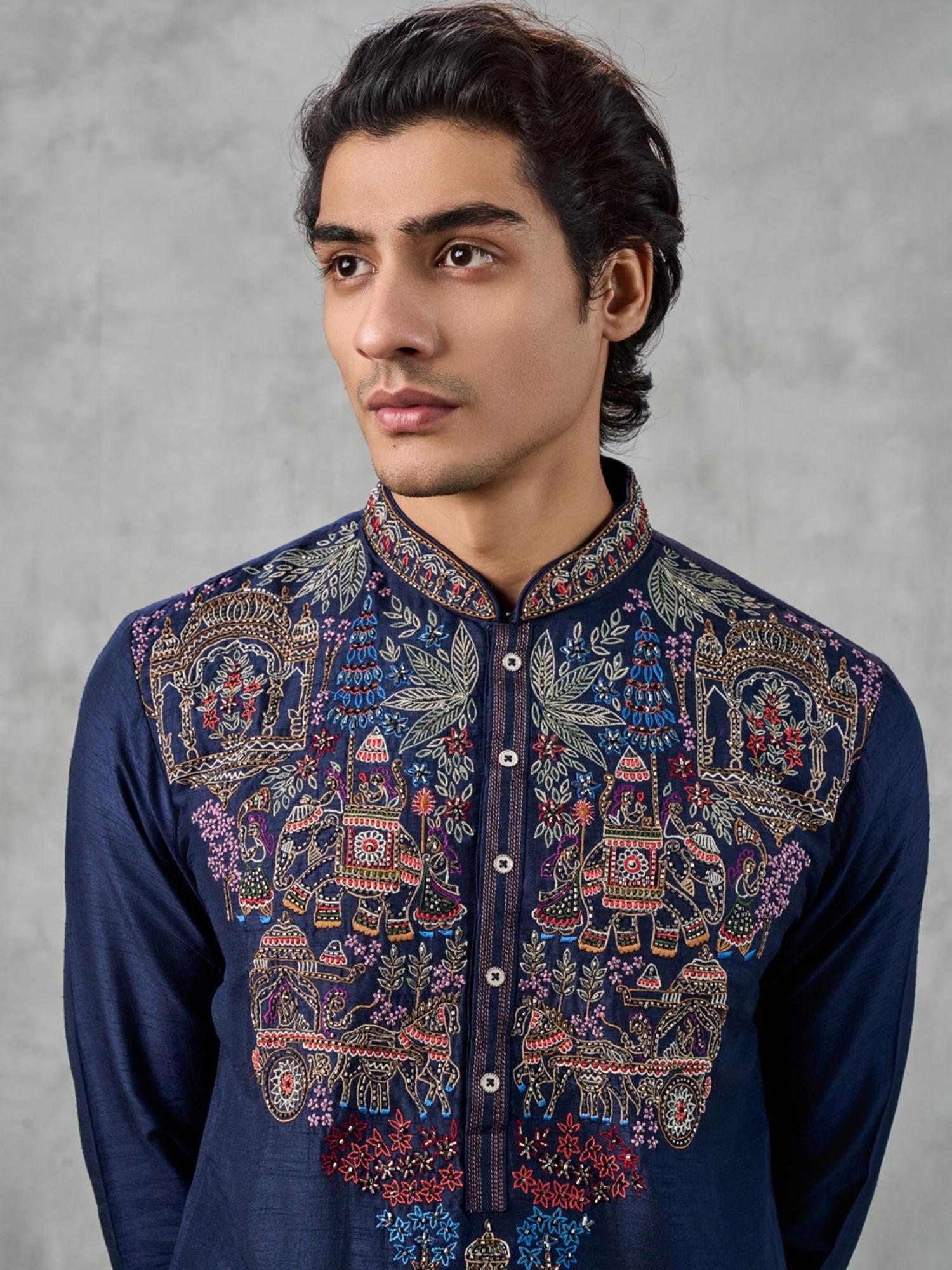 Navy Blue Artistry Kurta with Churidar