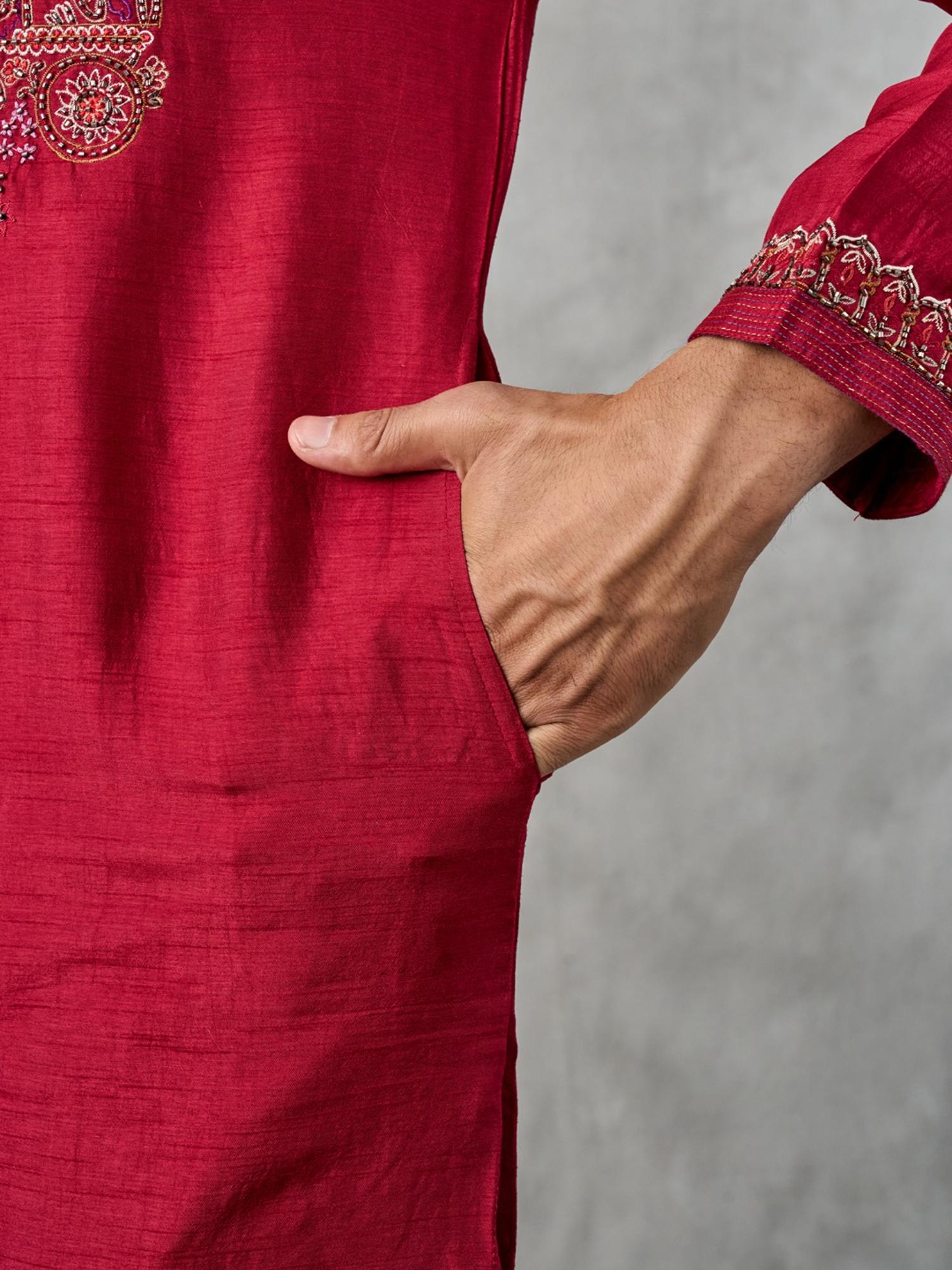 Red Vineyard Elegance Kurta with Churidar