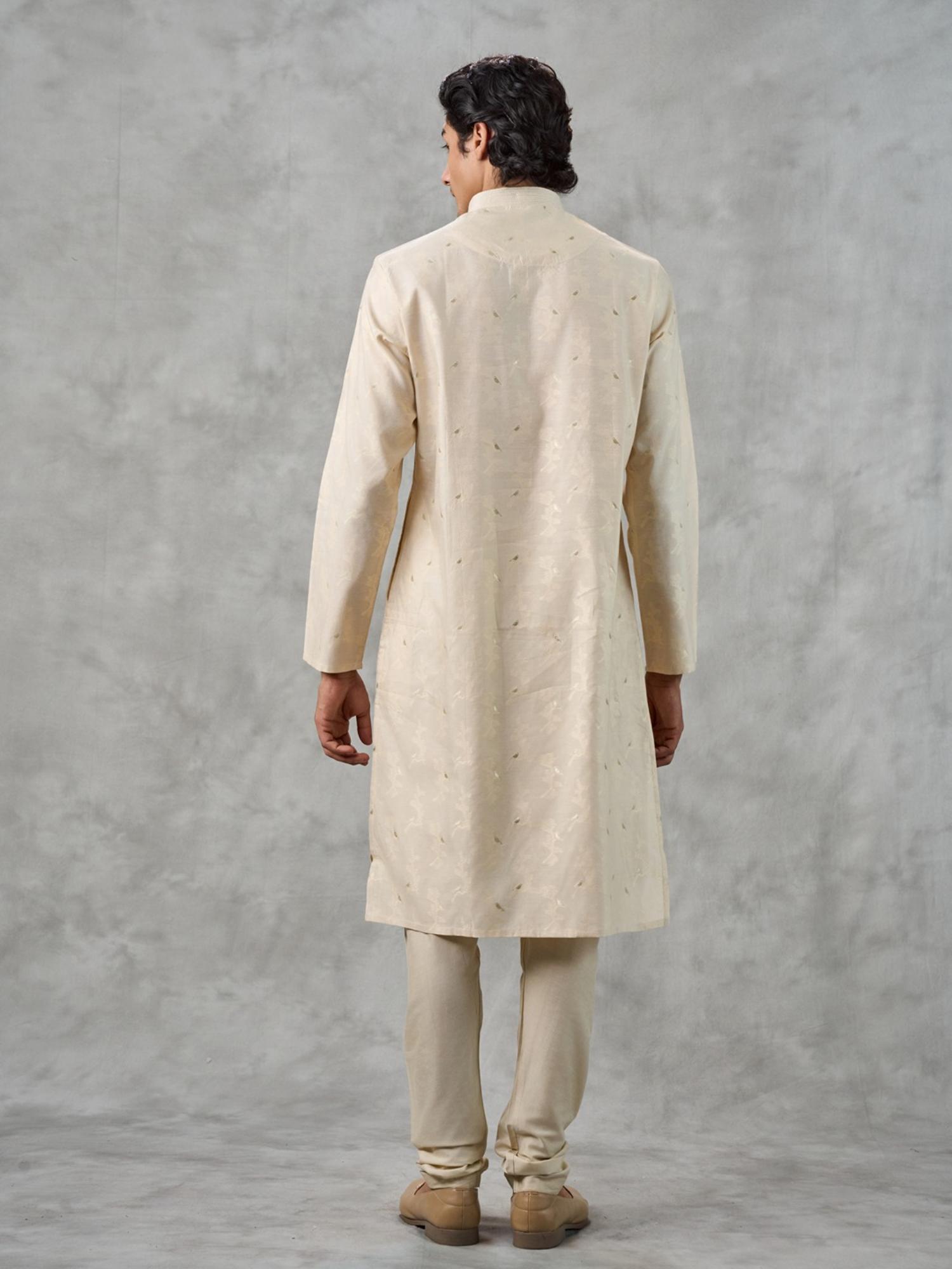 Cream Woven Kurta with Churidar