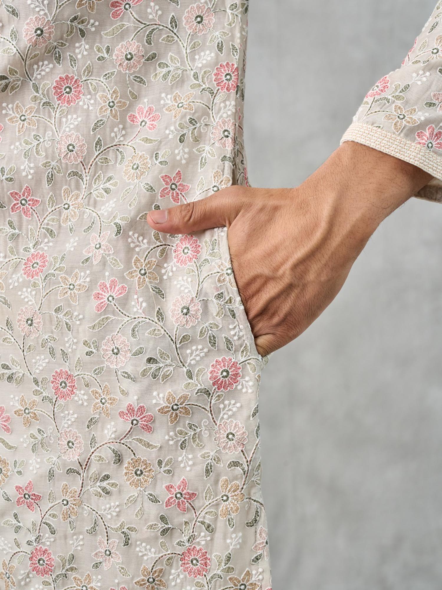 Dapper Cream Cotton Kurta with Churidar