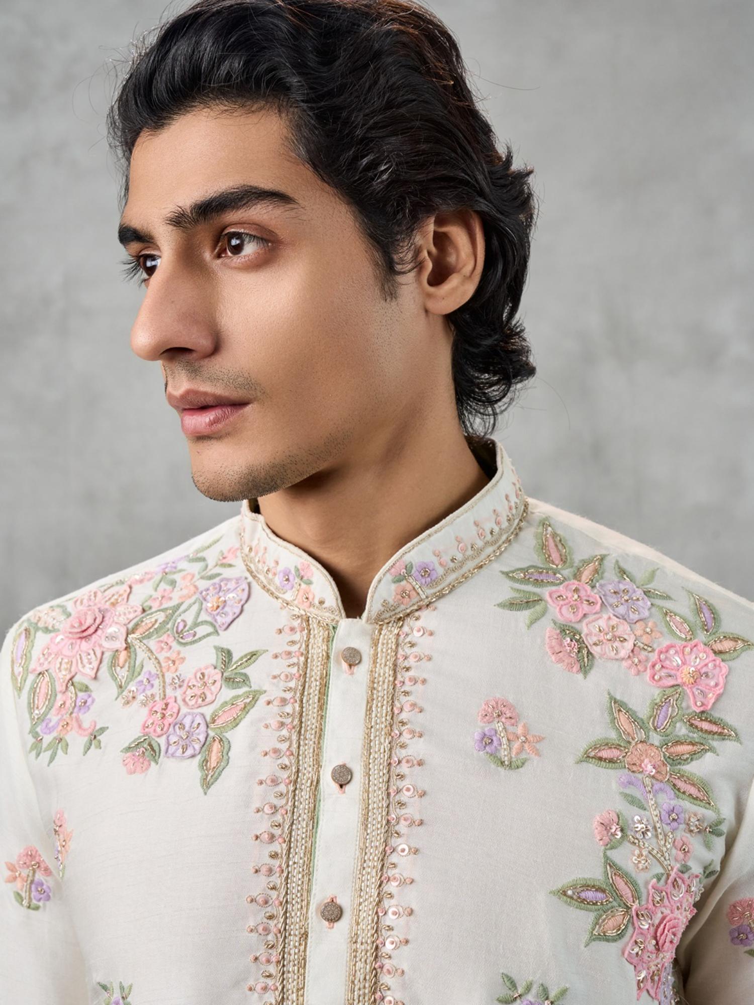 Elegant White Art Silk Kurta with Churidar