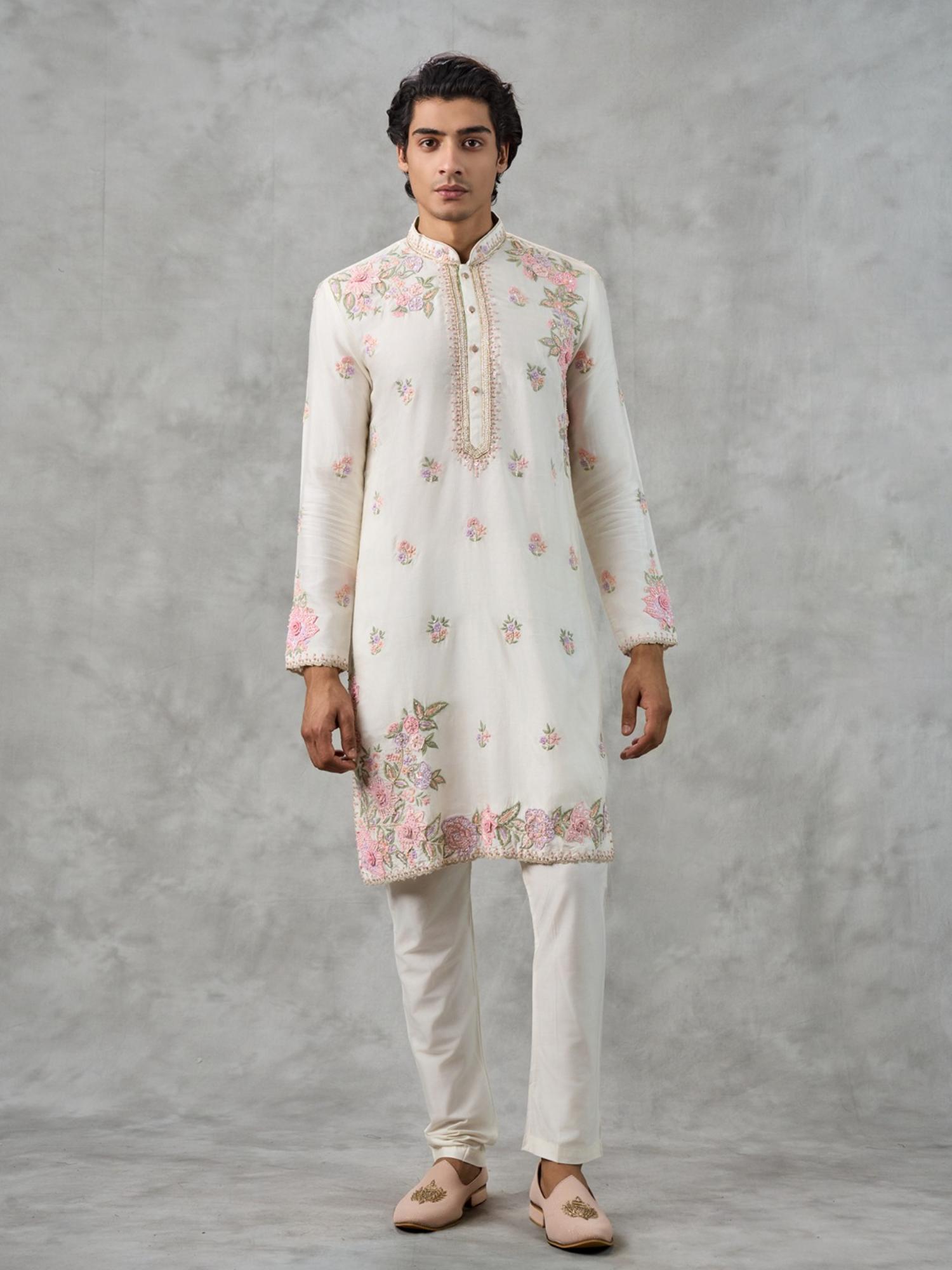 Elegant White Art Silk Kurta with Churidar