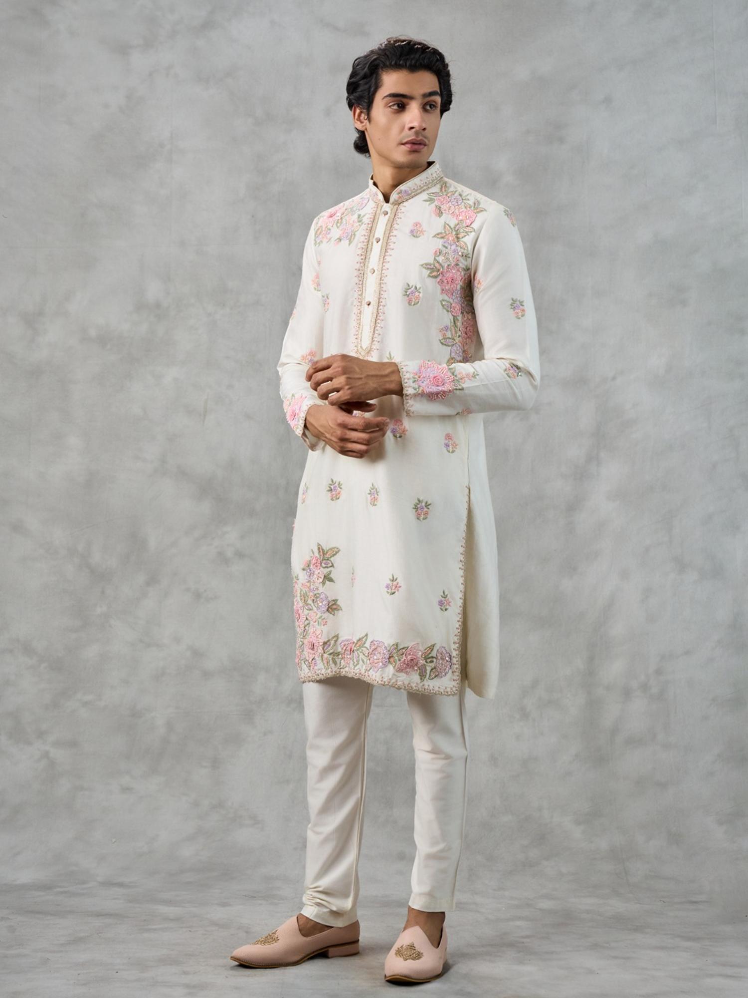 Elegant White Art Silk Kurta with Churidar