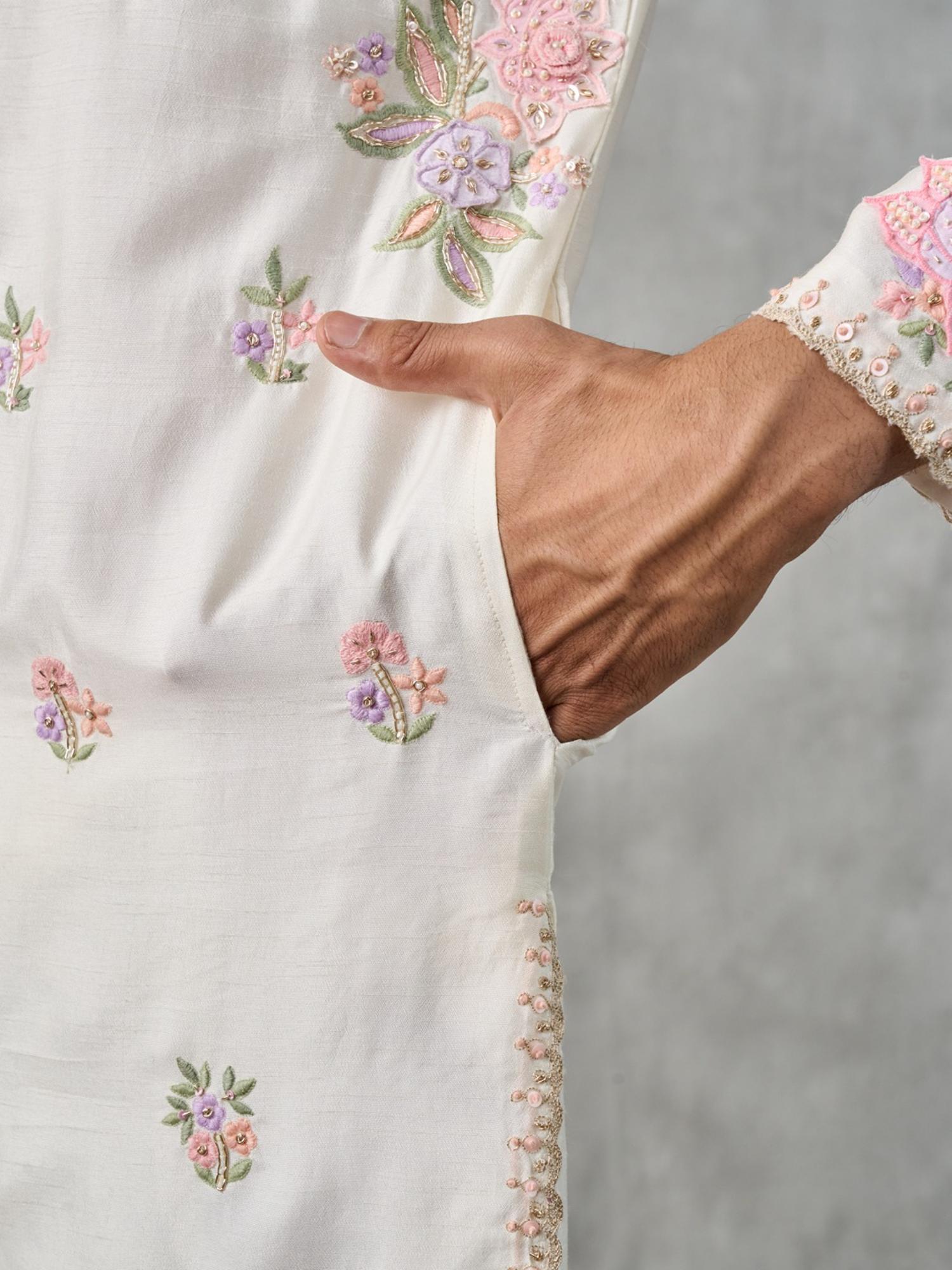 Elegant White Art Silk Kurta with Churidar