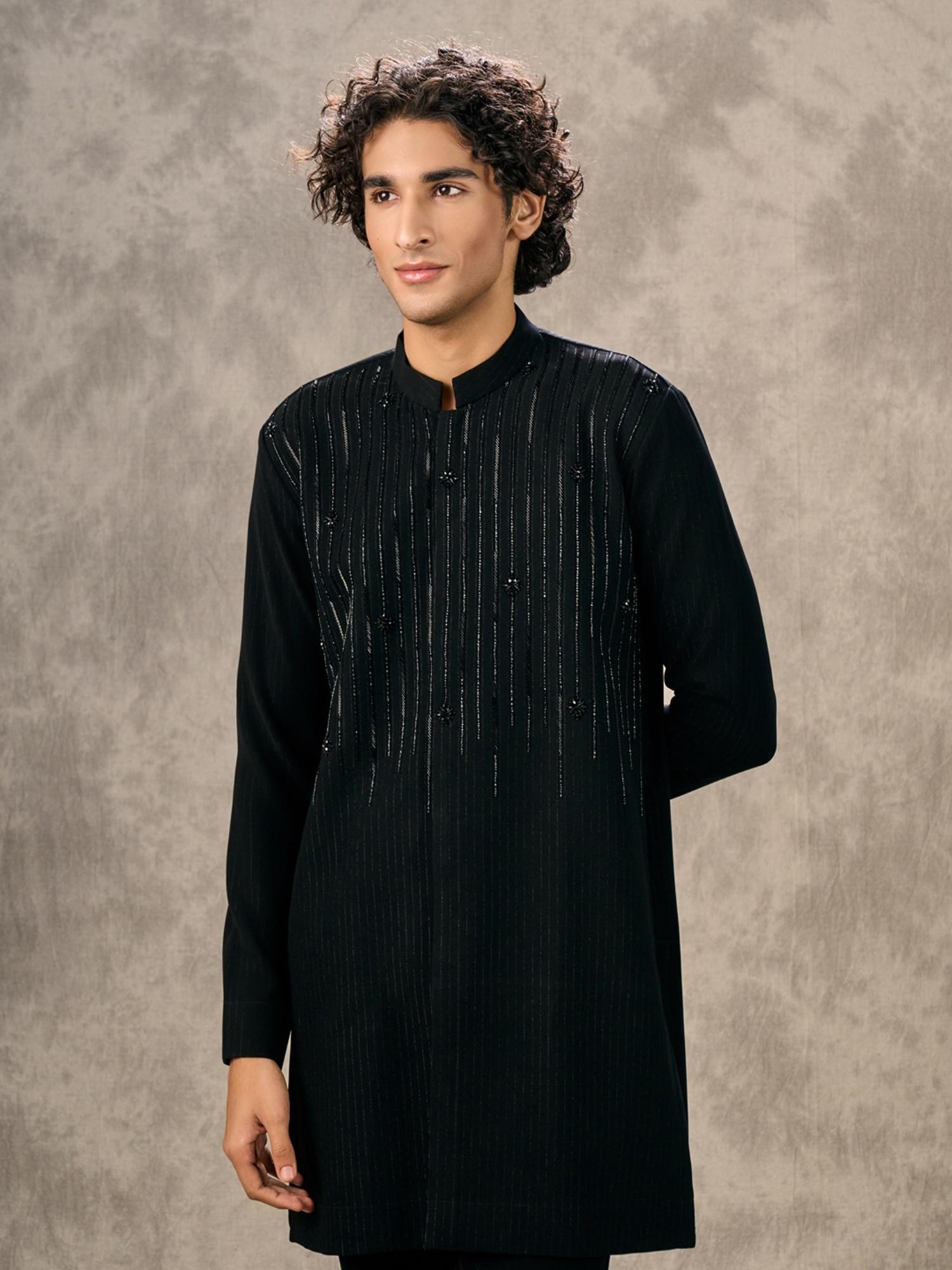 Elegant Black Knit Kurta with Pant
