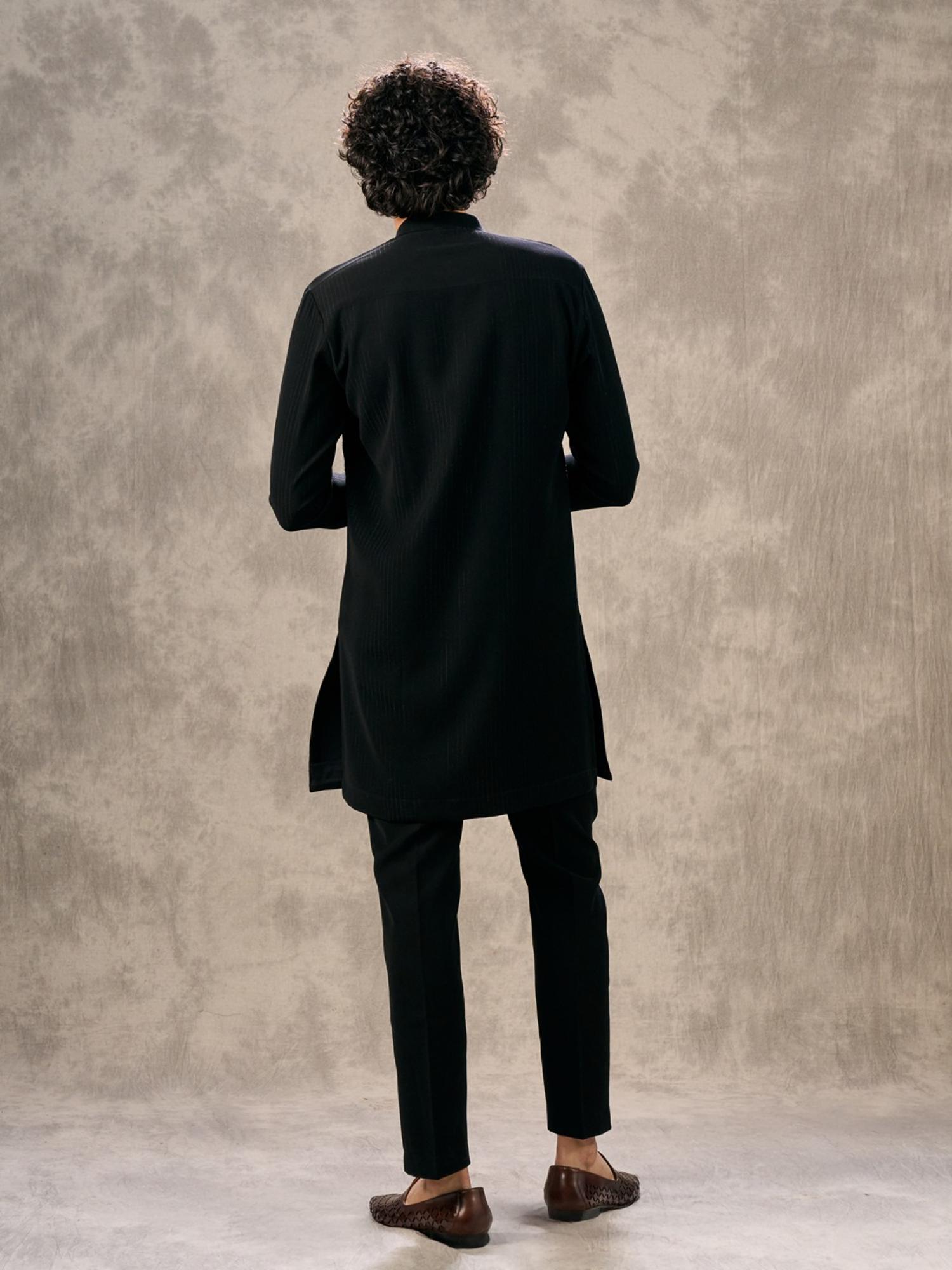 Elegant Black Knit Kurta with Pant
