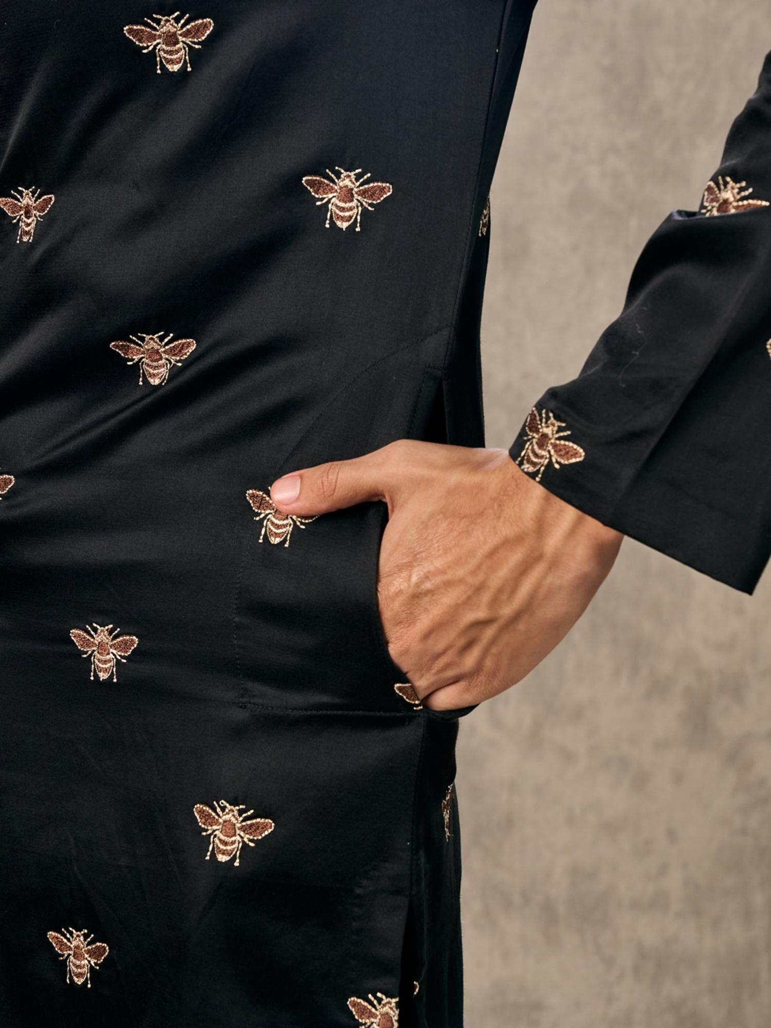 Elegant Black Satin Kurta with Pant