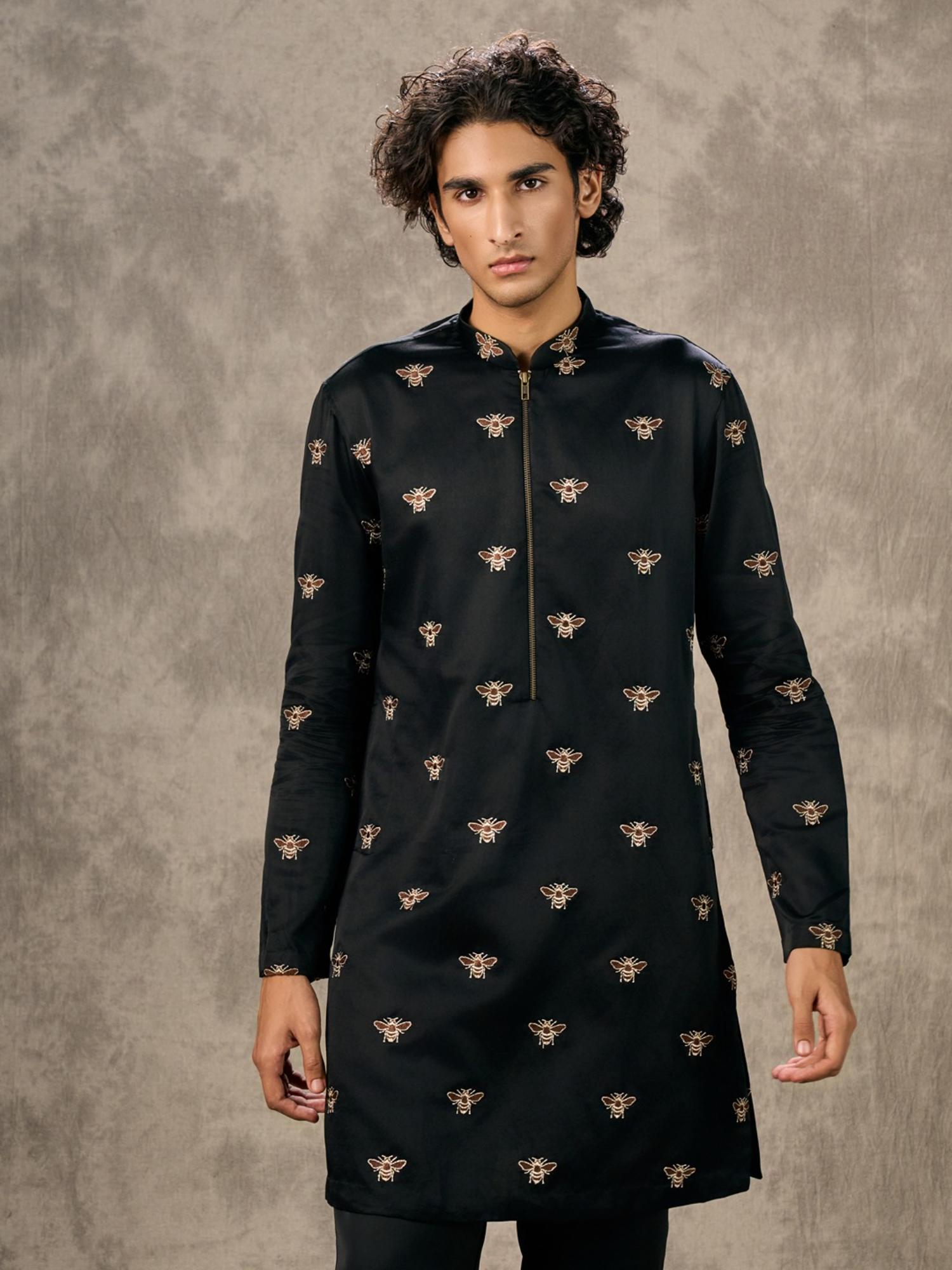 Elegant Black Satin Kurta with Pant