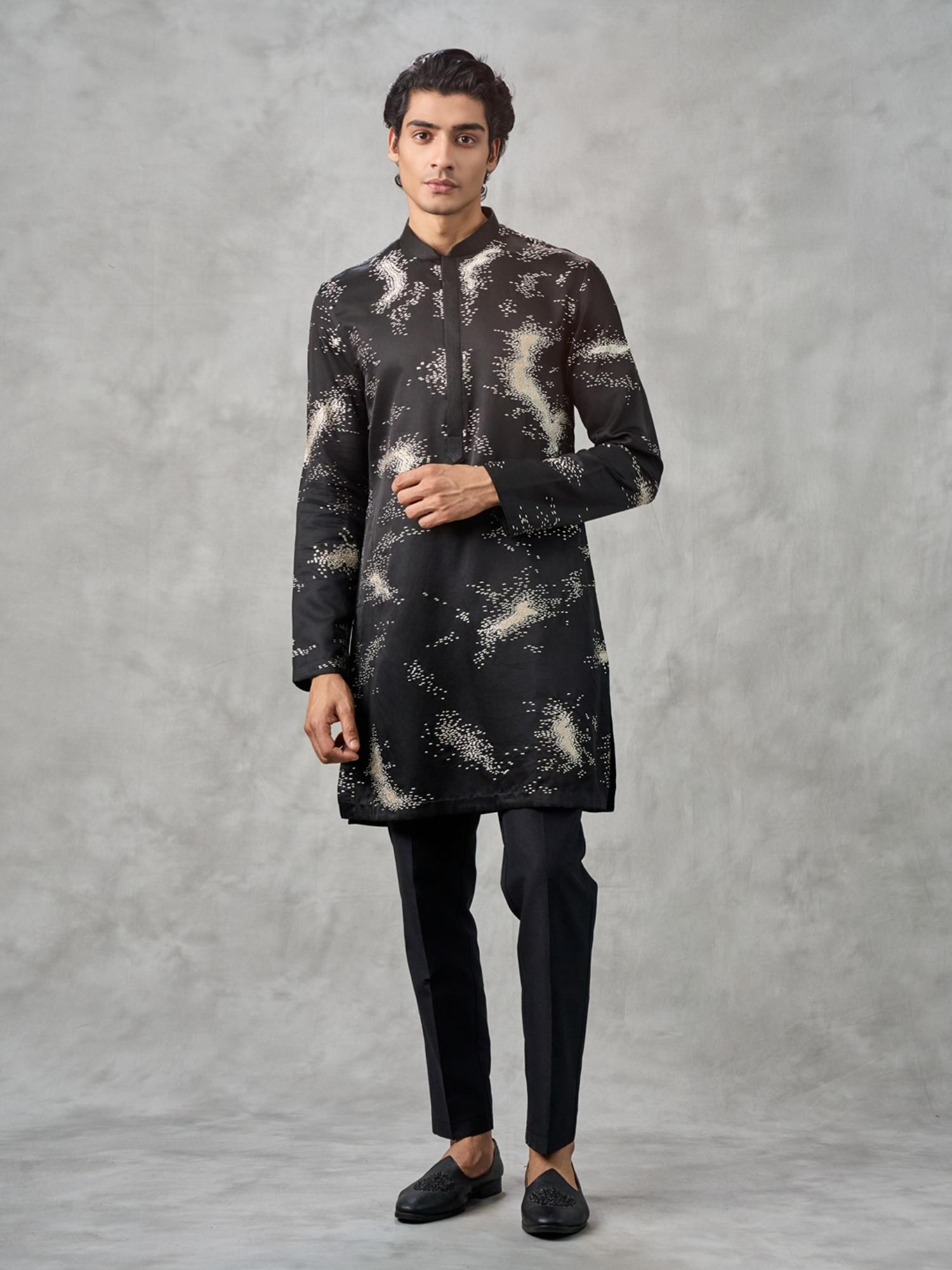Elegant Black Satin Kurta with Pant