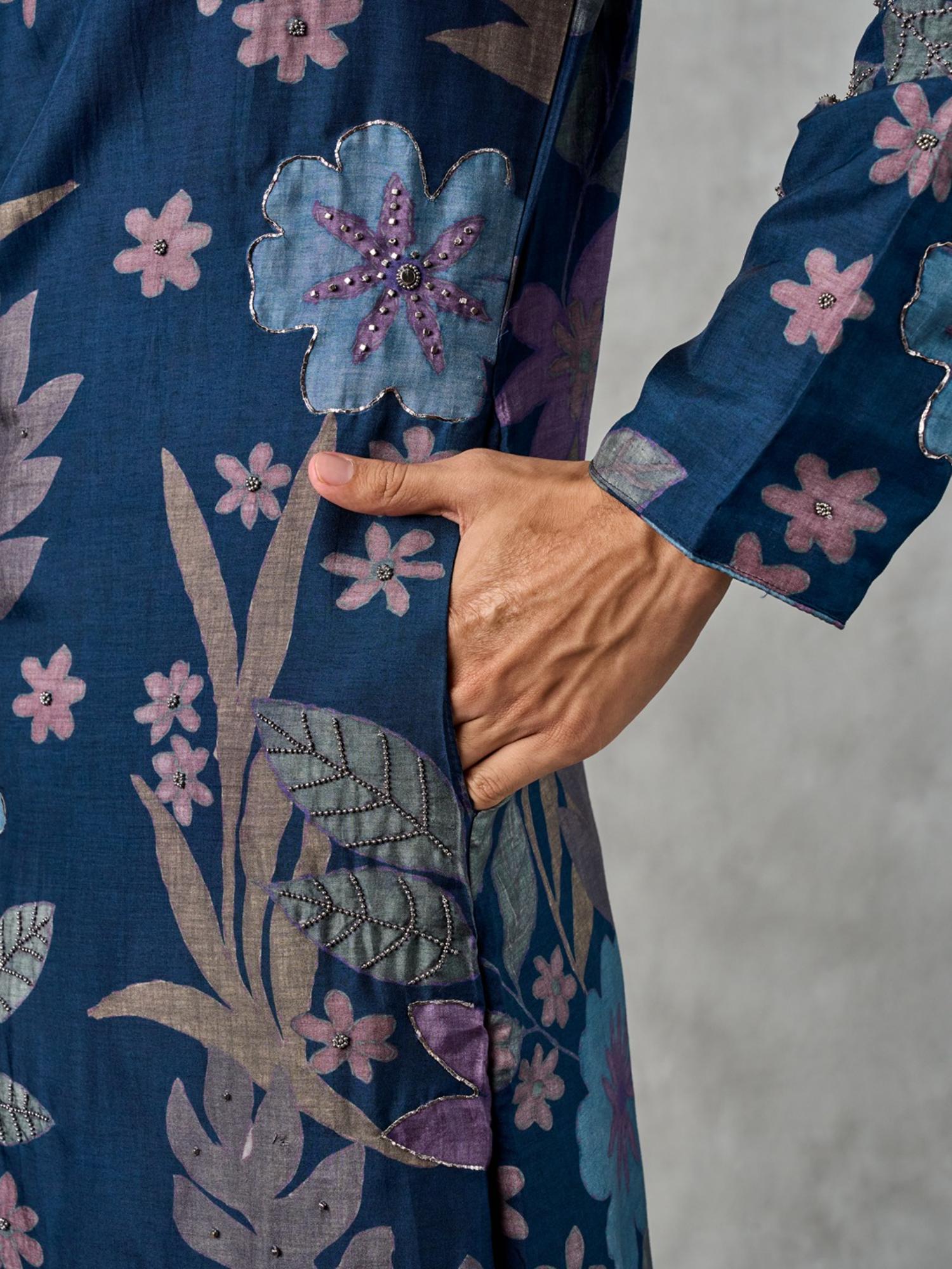 Navy Blue Festive Charm Kurta with Pant