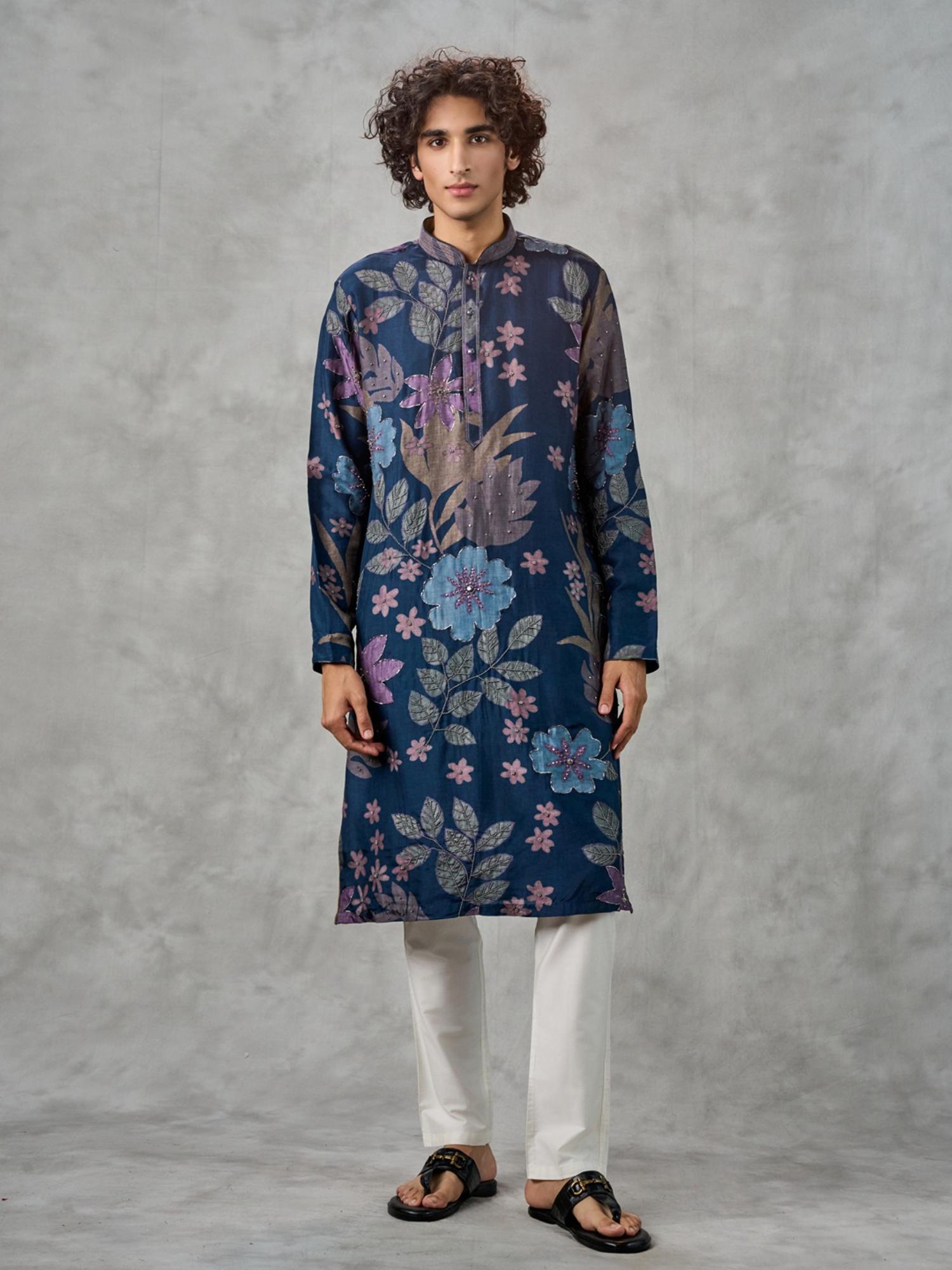 Navy Blue Festive Charm Kurta with Pant