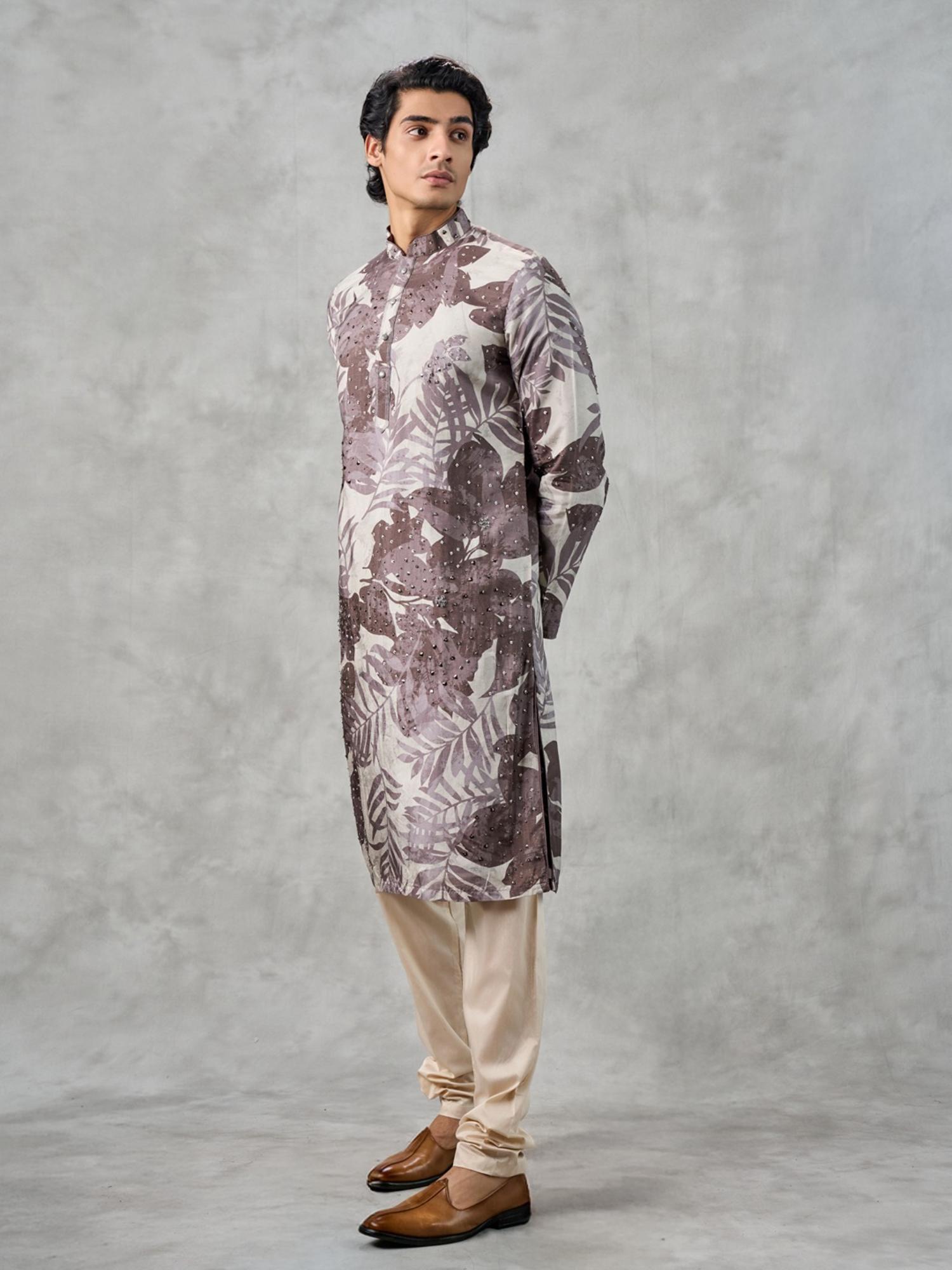 Elegant Dark Grey Art Silk Kurta with Churidar