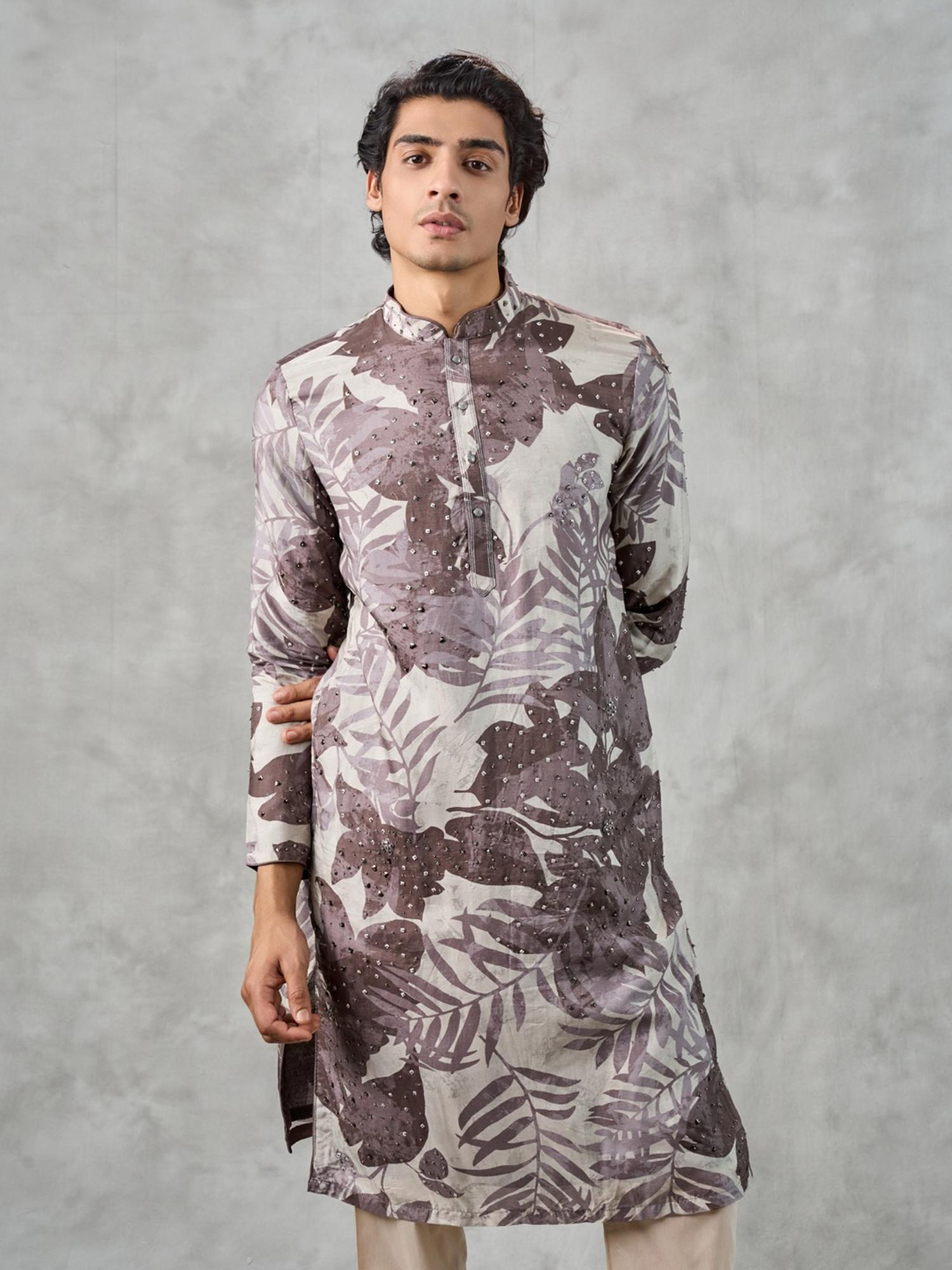 Elegant Dark Grey Art Silk Kurta with Churidar