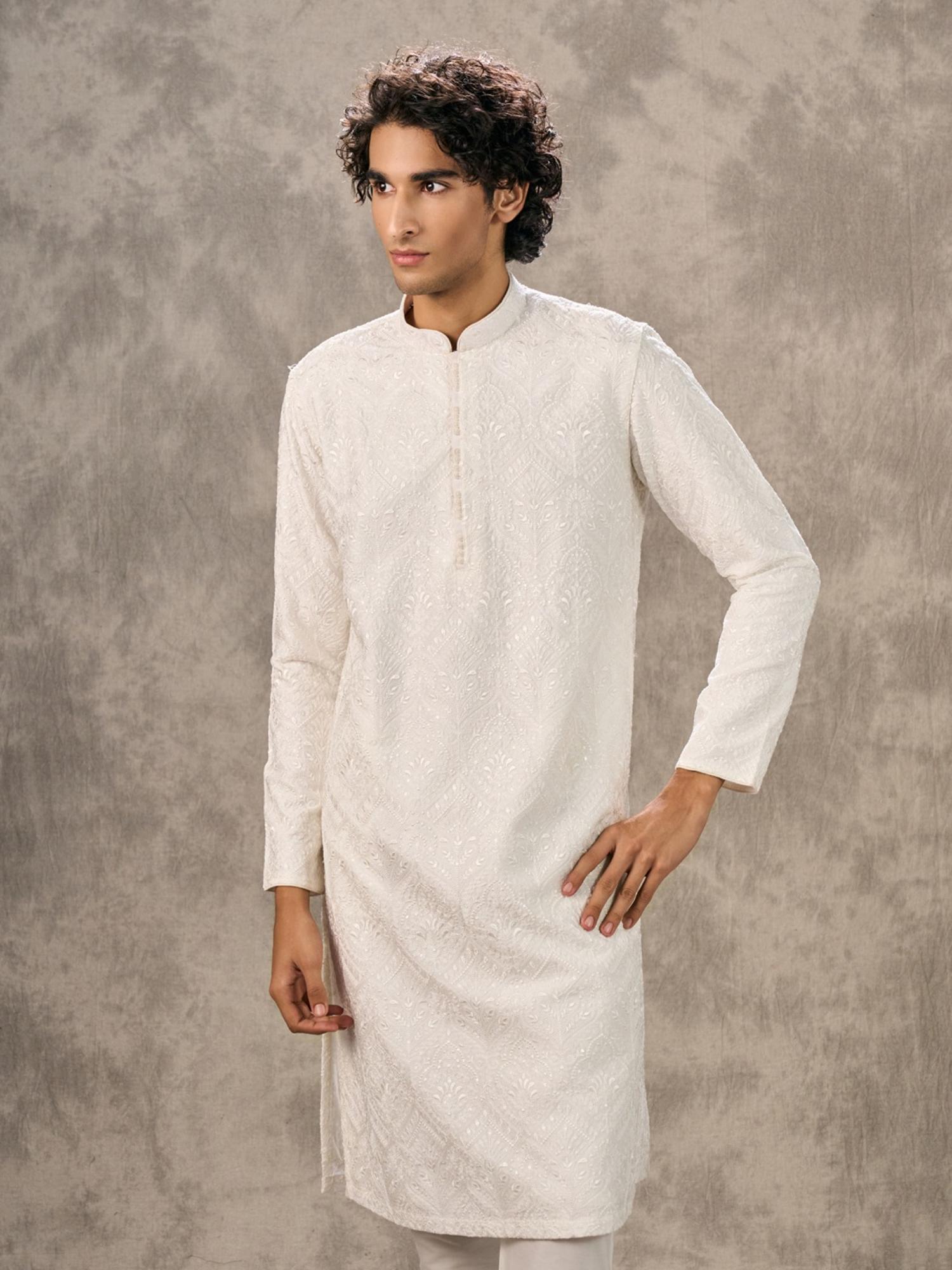 Warm White Harmony Kurta with Pyjama