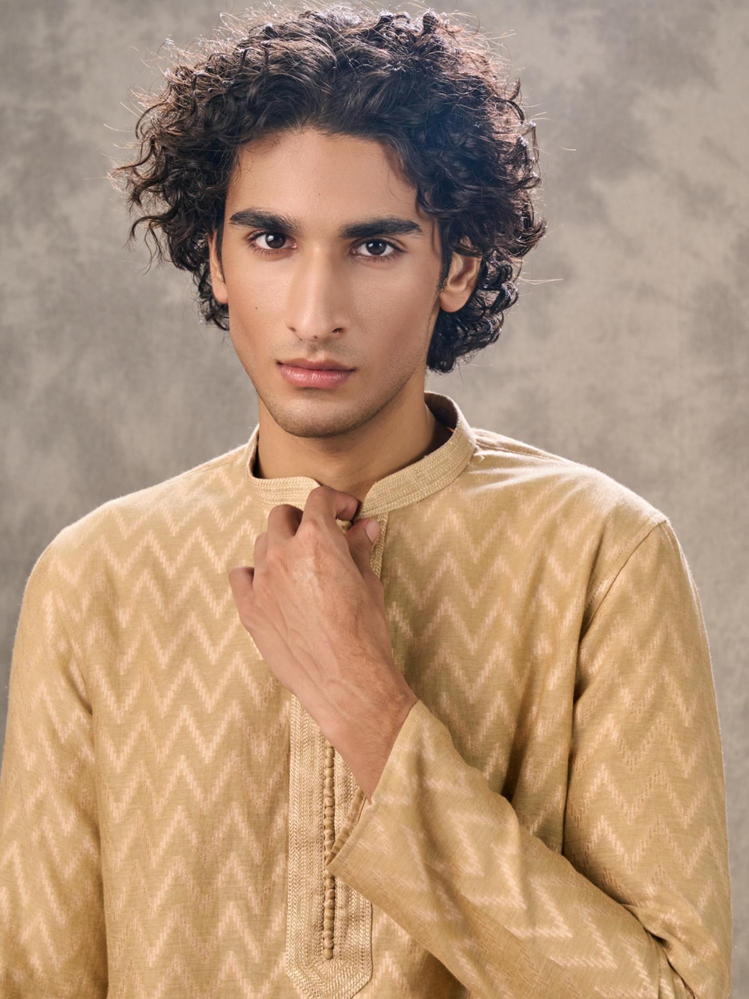 Beige Chanderi Splendored Kurta with Pyjama