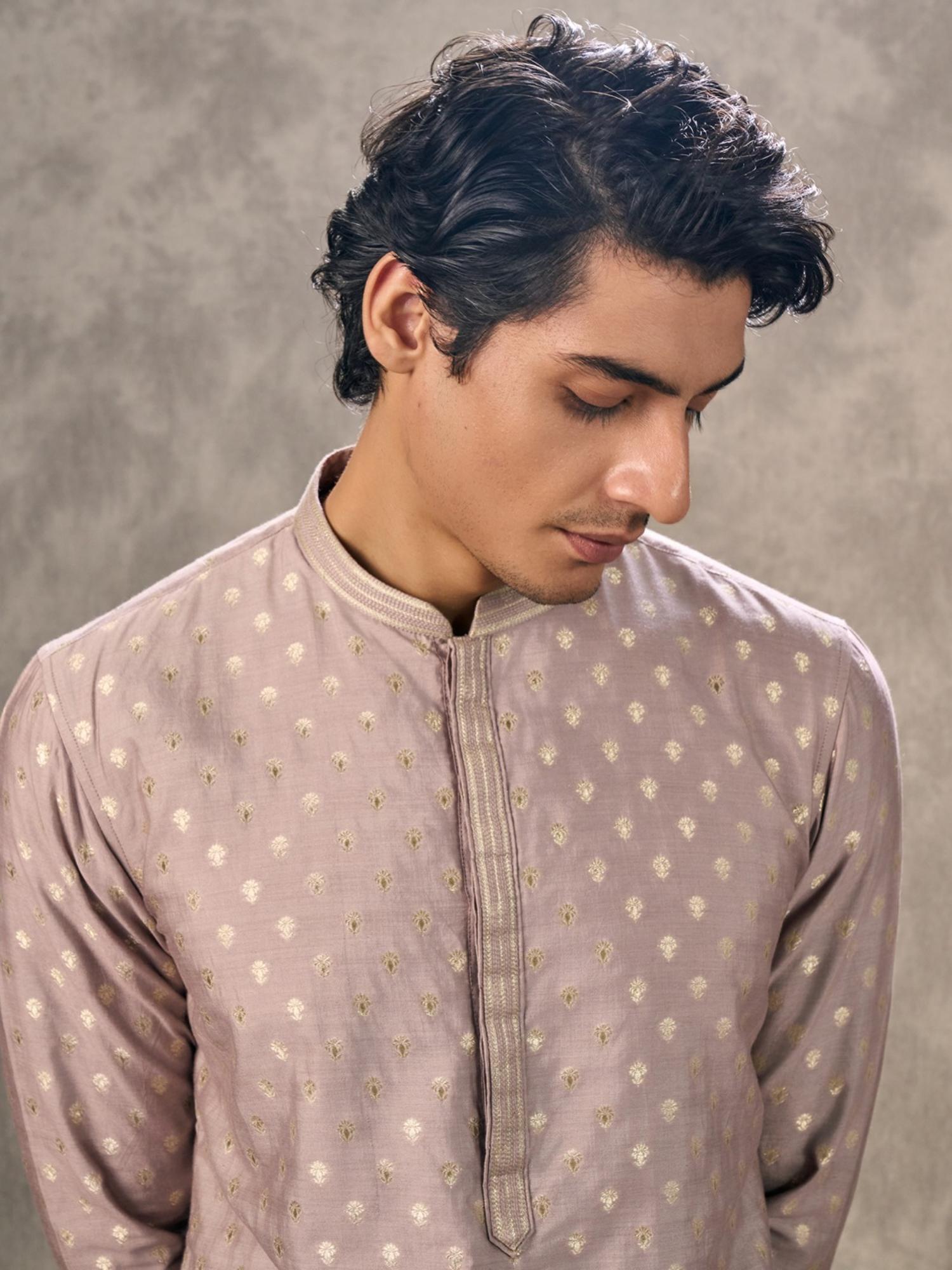 Purple Woven Elegance Kurta with Pyjama
