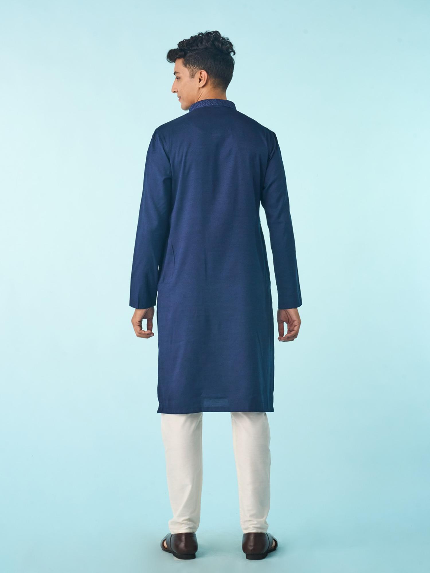 Navy Blue Jacquard Kurta