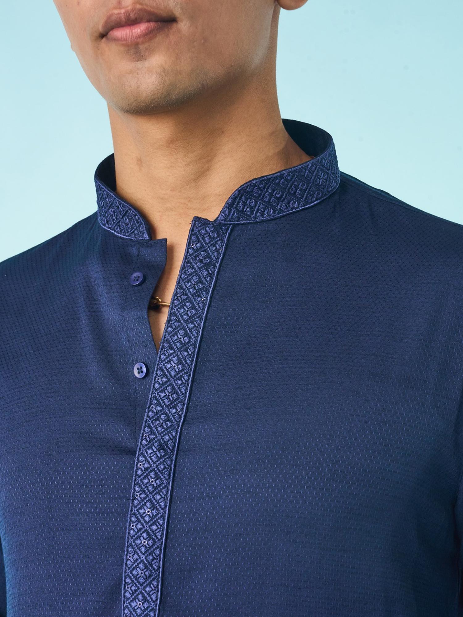Navy Blue Jacquard Kurta