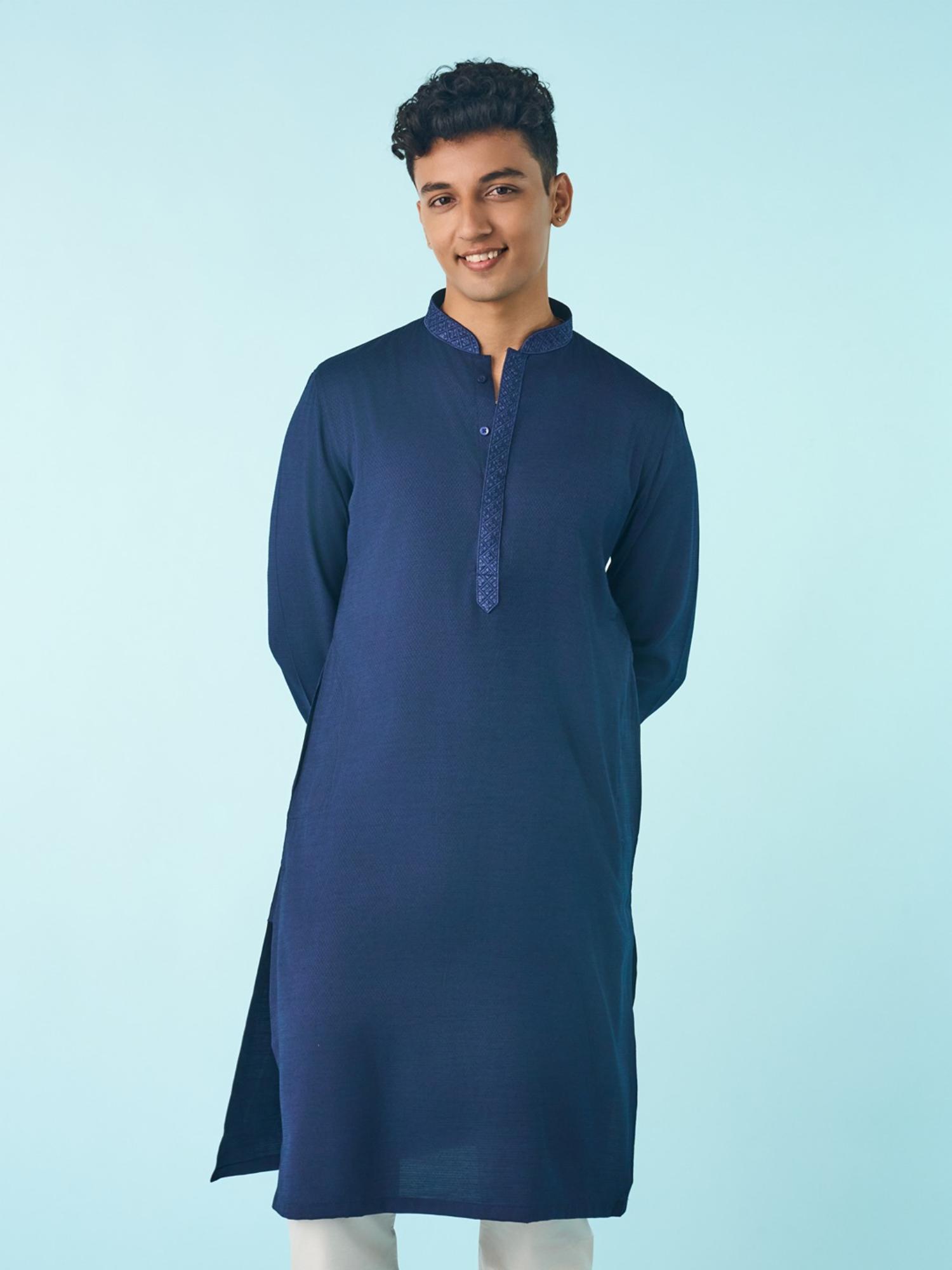 Navy Blue Jacquard Kurta