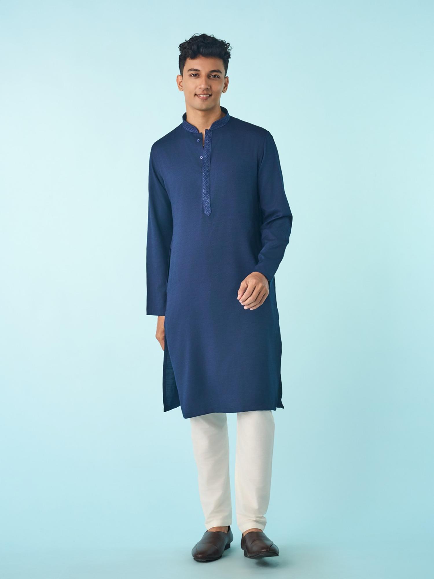 Navy Blue Jacquard Kurta