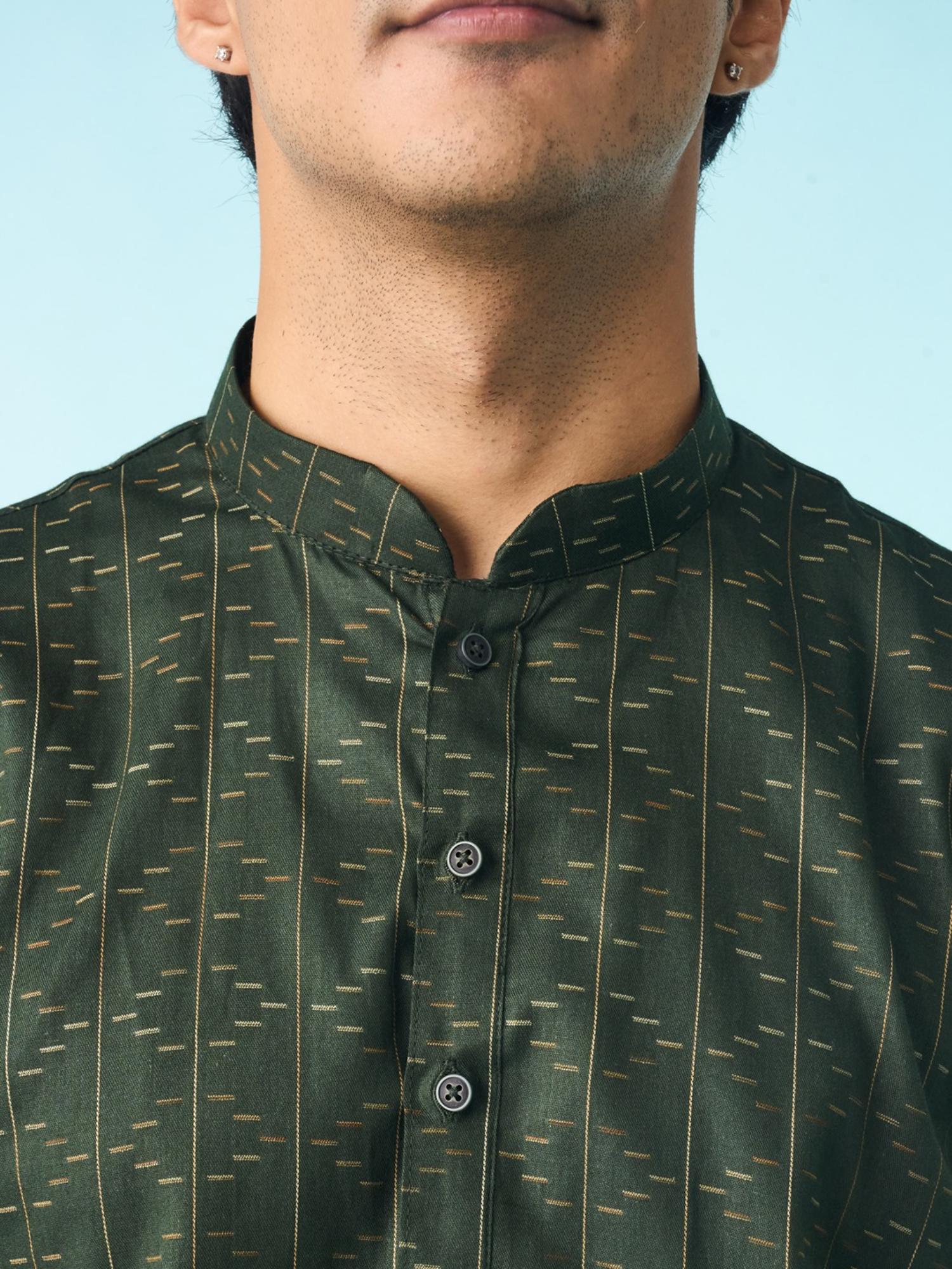 Dark Green Cotton Printed Kurta