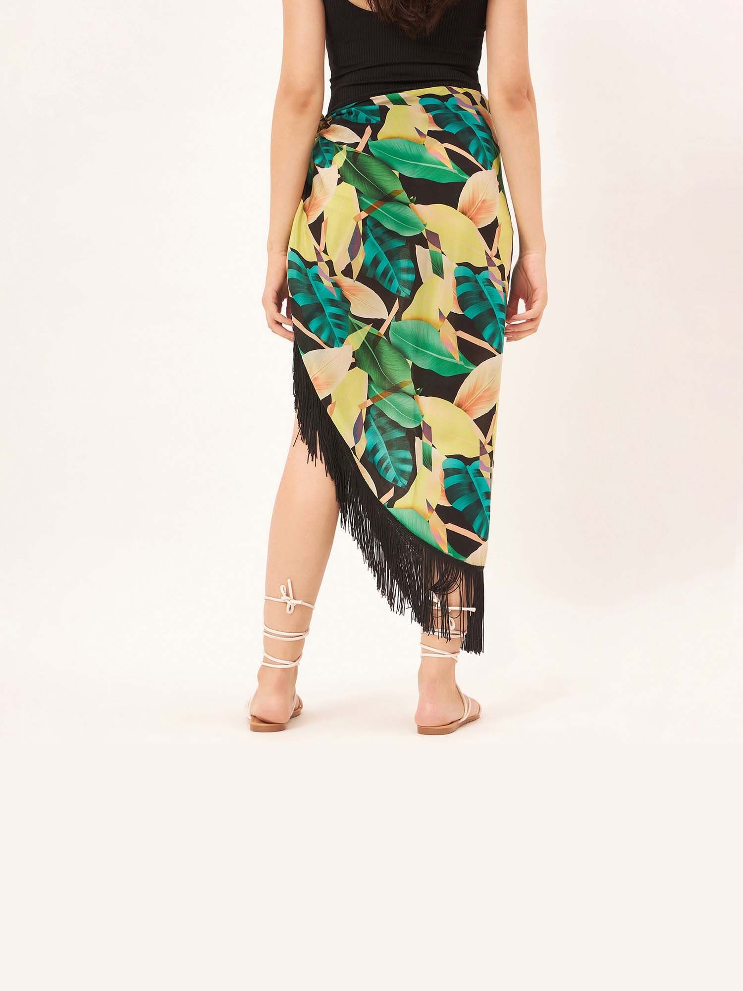 Women Green Floral Print Midi Skirt