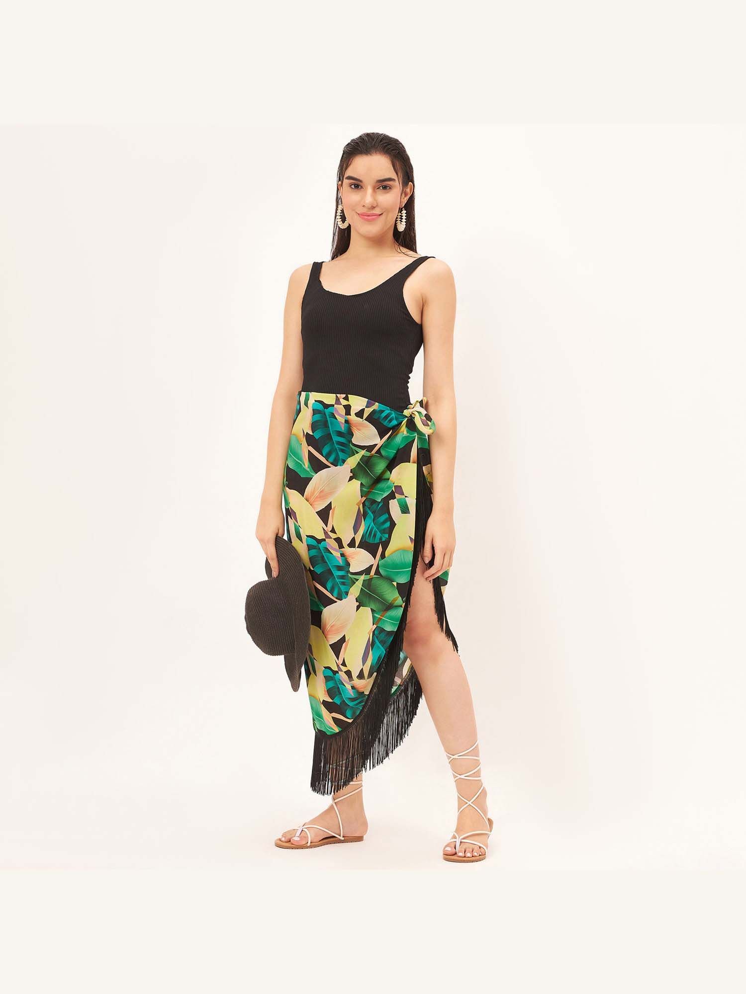 Women Green Floral Print Midi Skirt