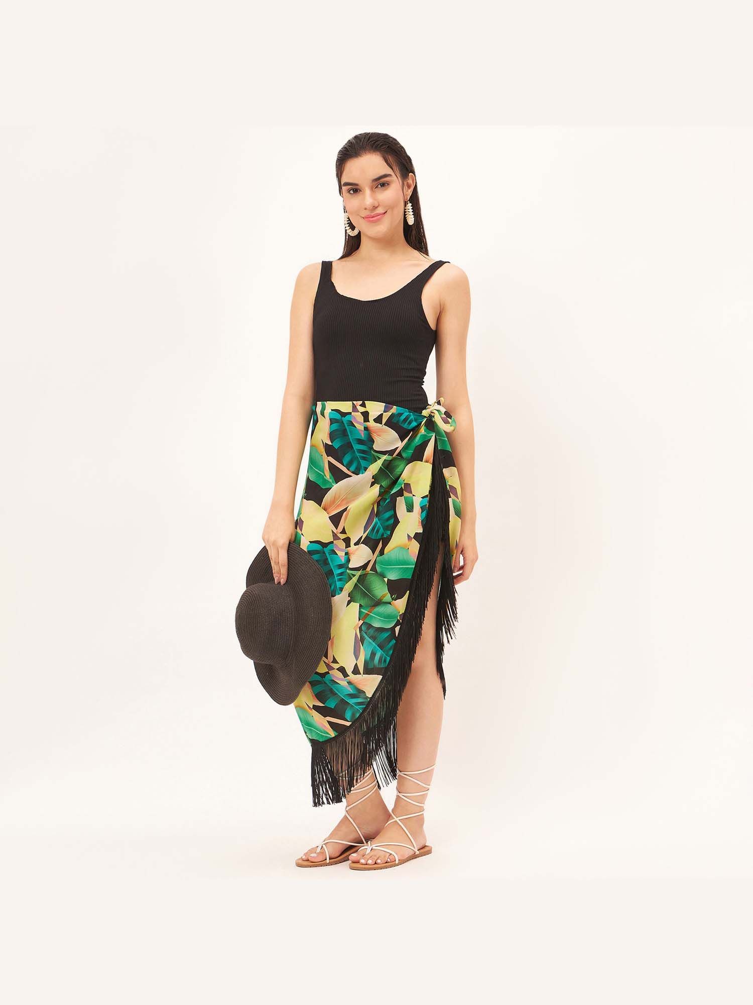Women Green Floral Print Midi Skirt