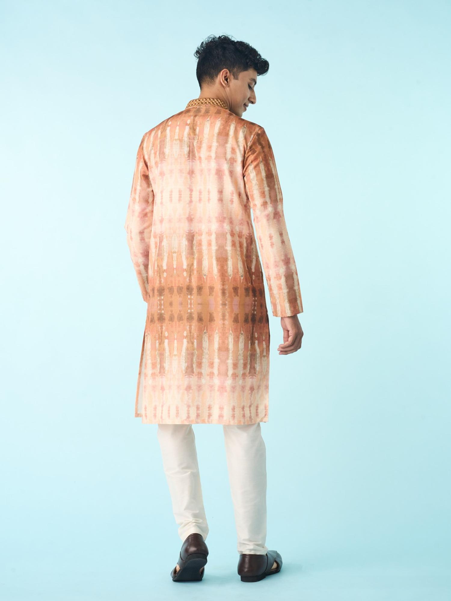Peach Printed Art Silk Kurta