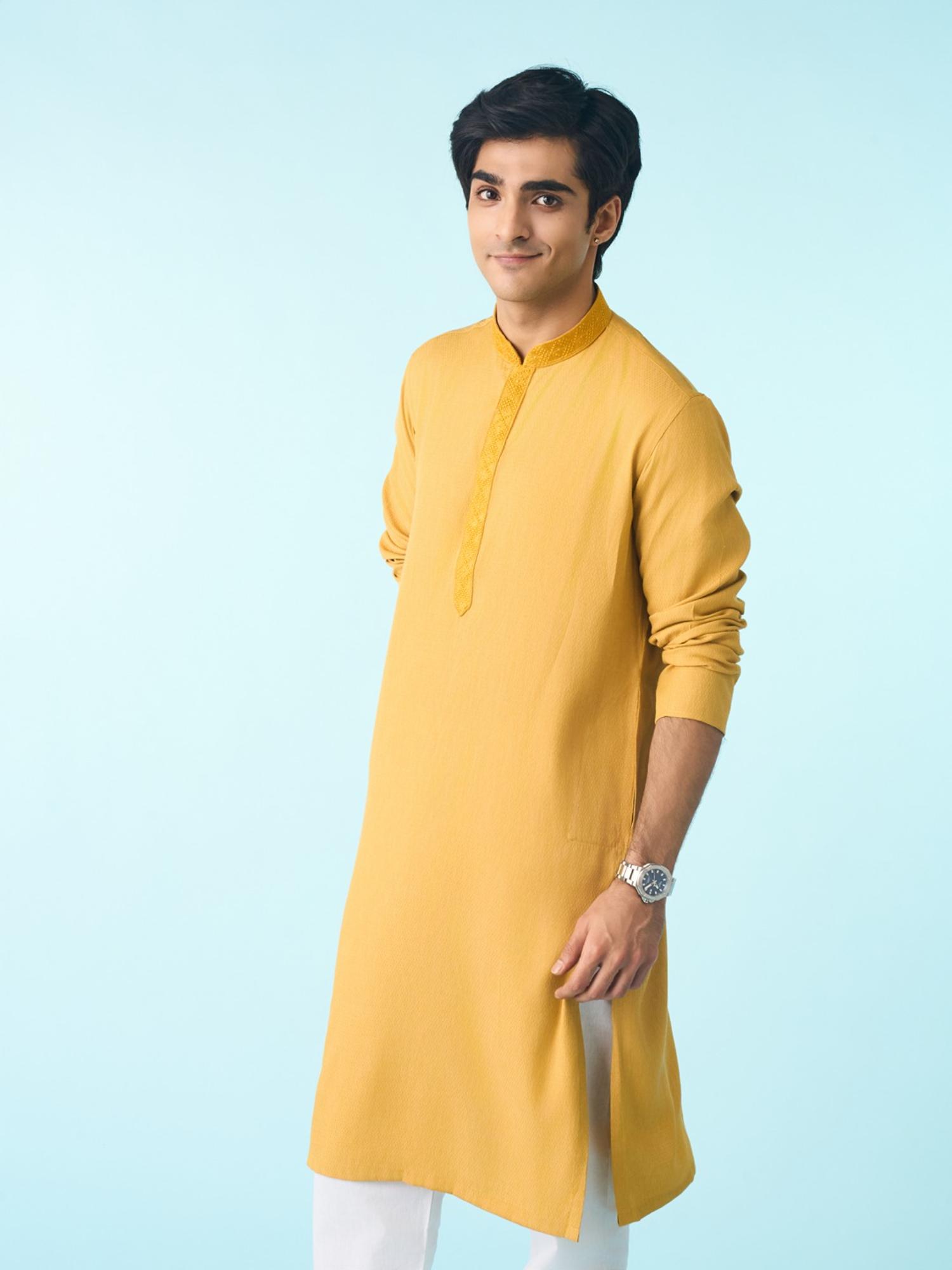 Regal Yellow Textured Kurta