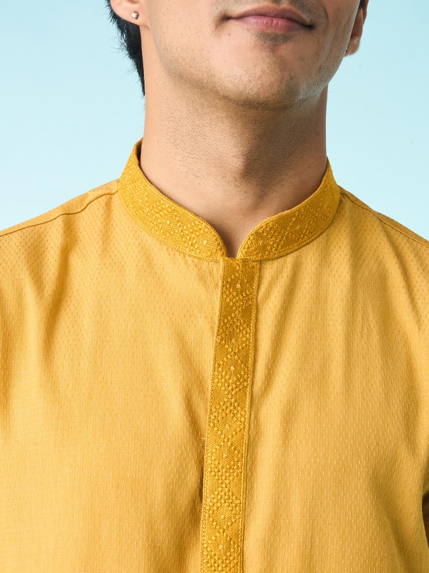 Regal Yellow Textured Kurta
