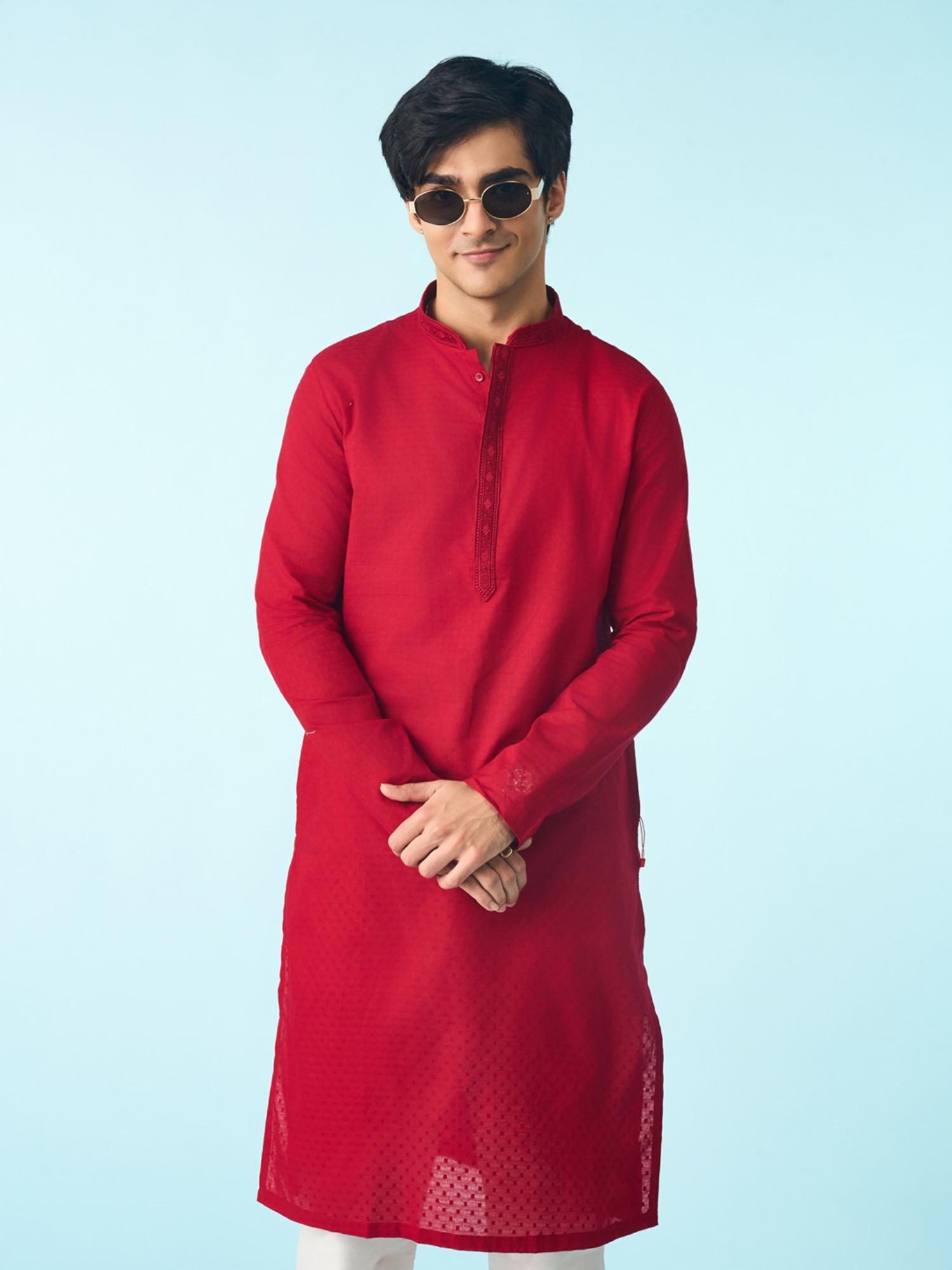 Regal Red Cotton Kurta