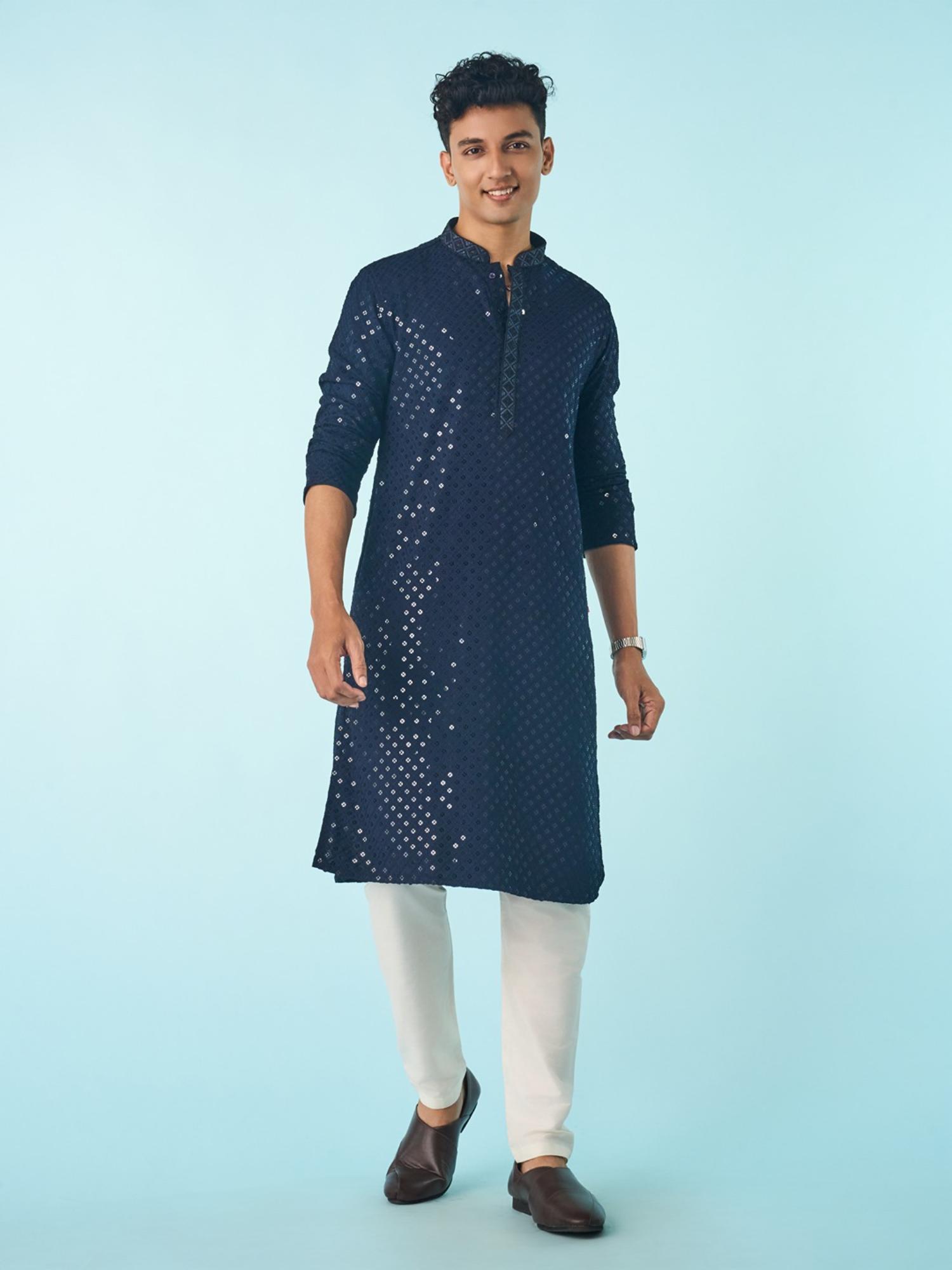 Navy Blue Viscose Elegance Kurta