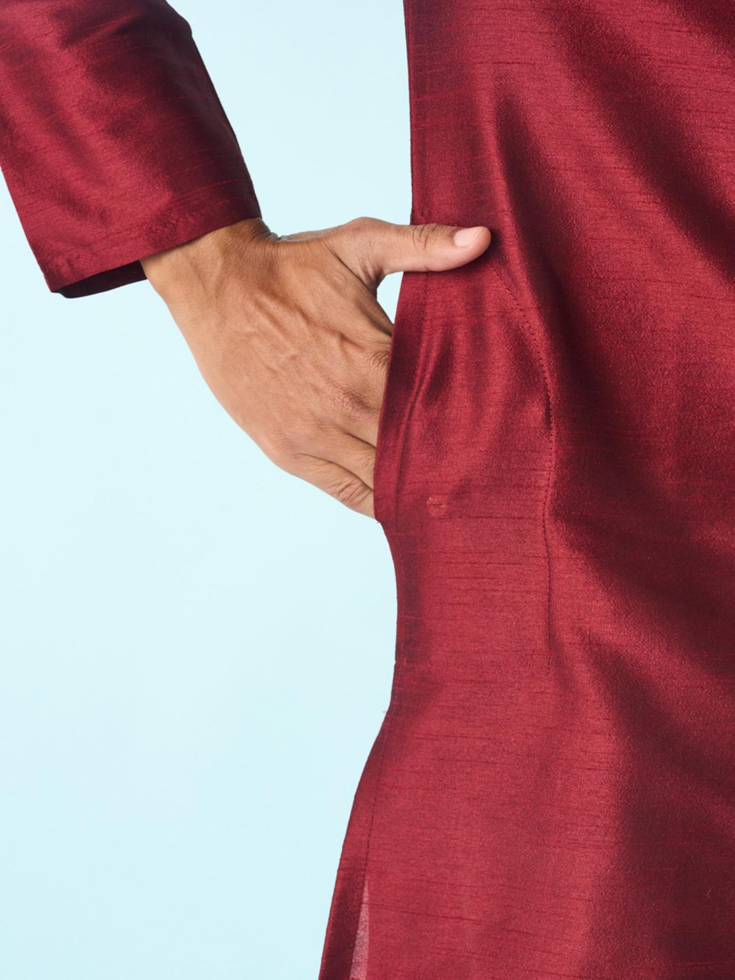 Red Art Silk Fancy Kurta