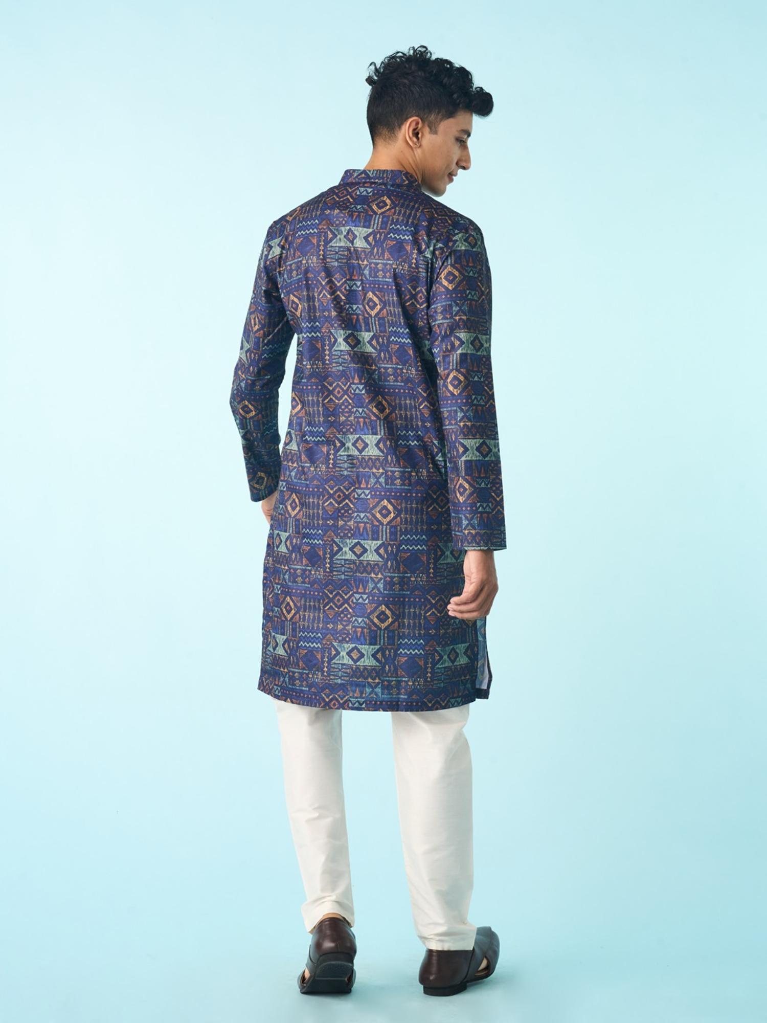 Navy Blue Printed Regal Kurta