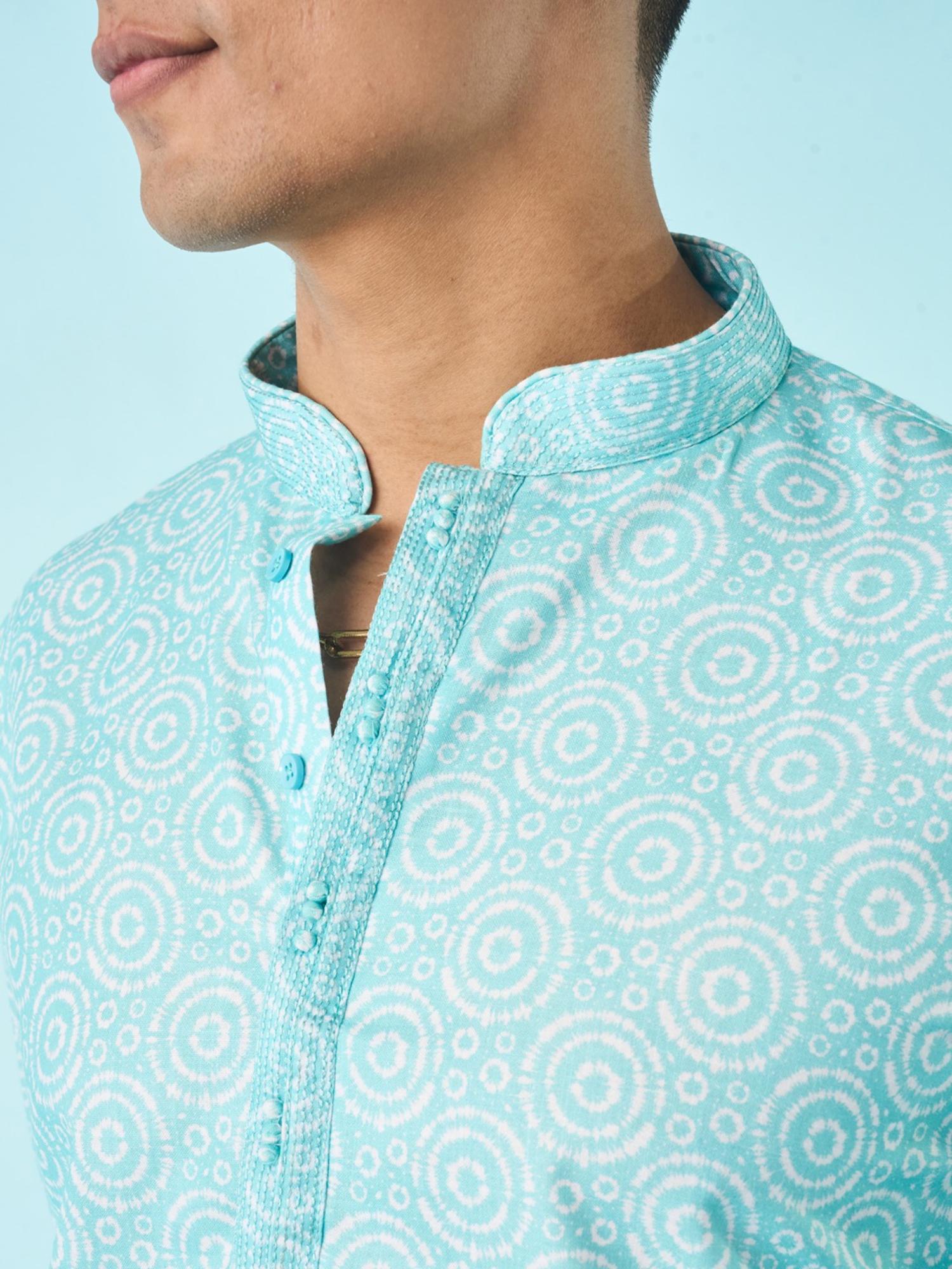 Vibrant Aqua Blue Printed Kurta