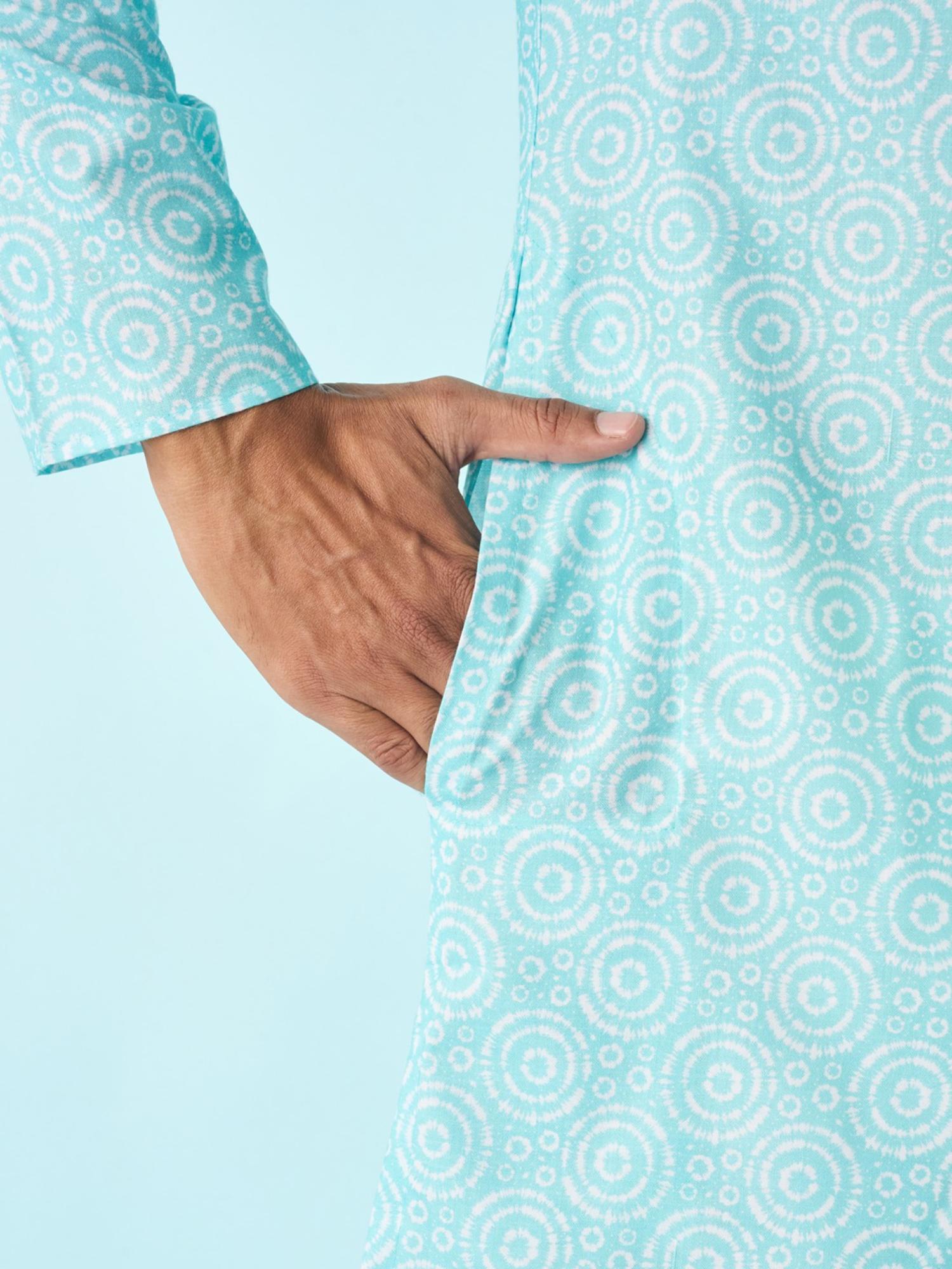 Vibrant Aqua Blue Printed Kurta
