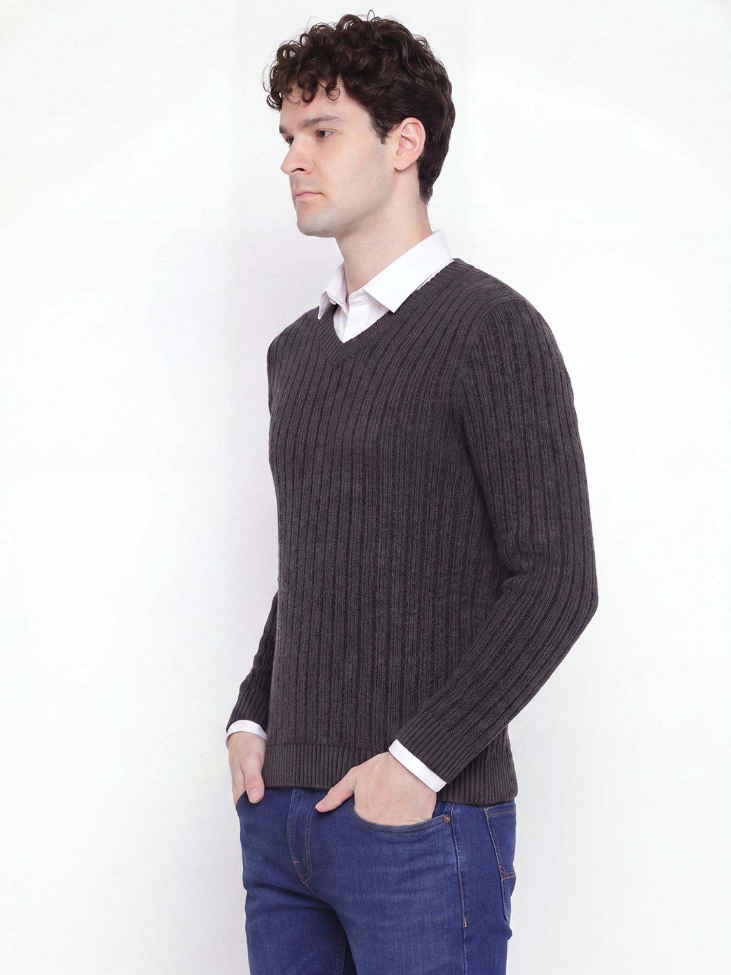 Knitted V Neck Long Sleeves Sweater