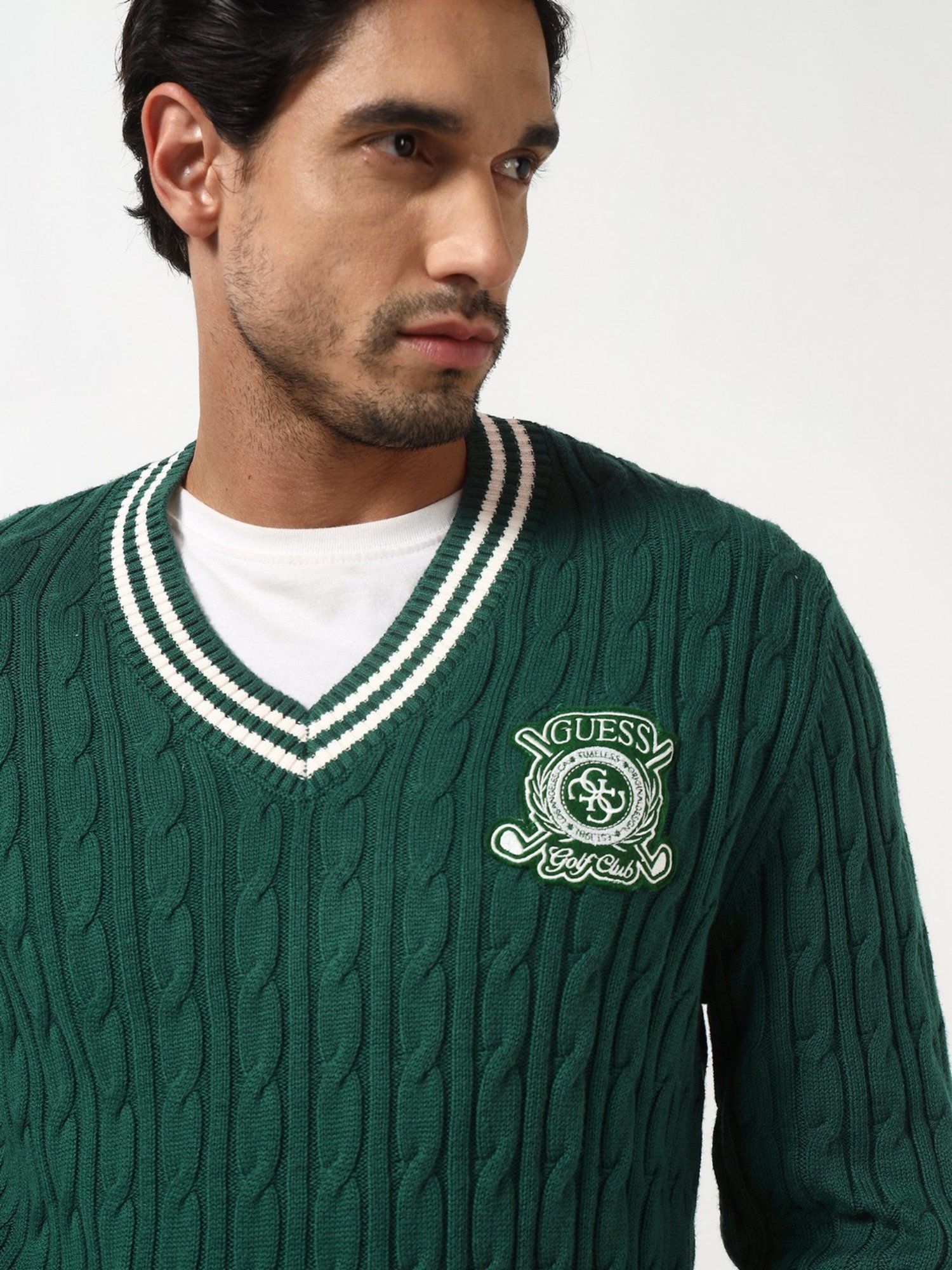 Yasmin Alpine Grove Cable V Neck Full Sleeves Knit Sweaters