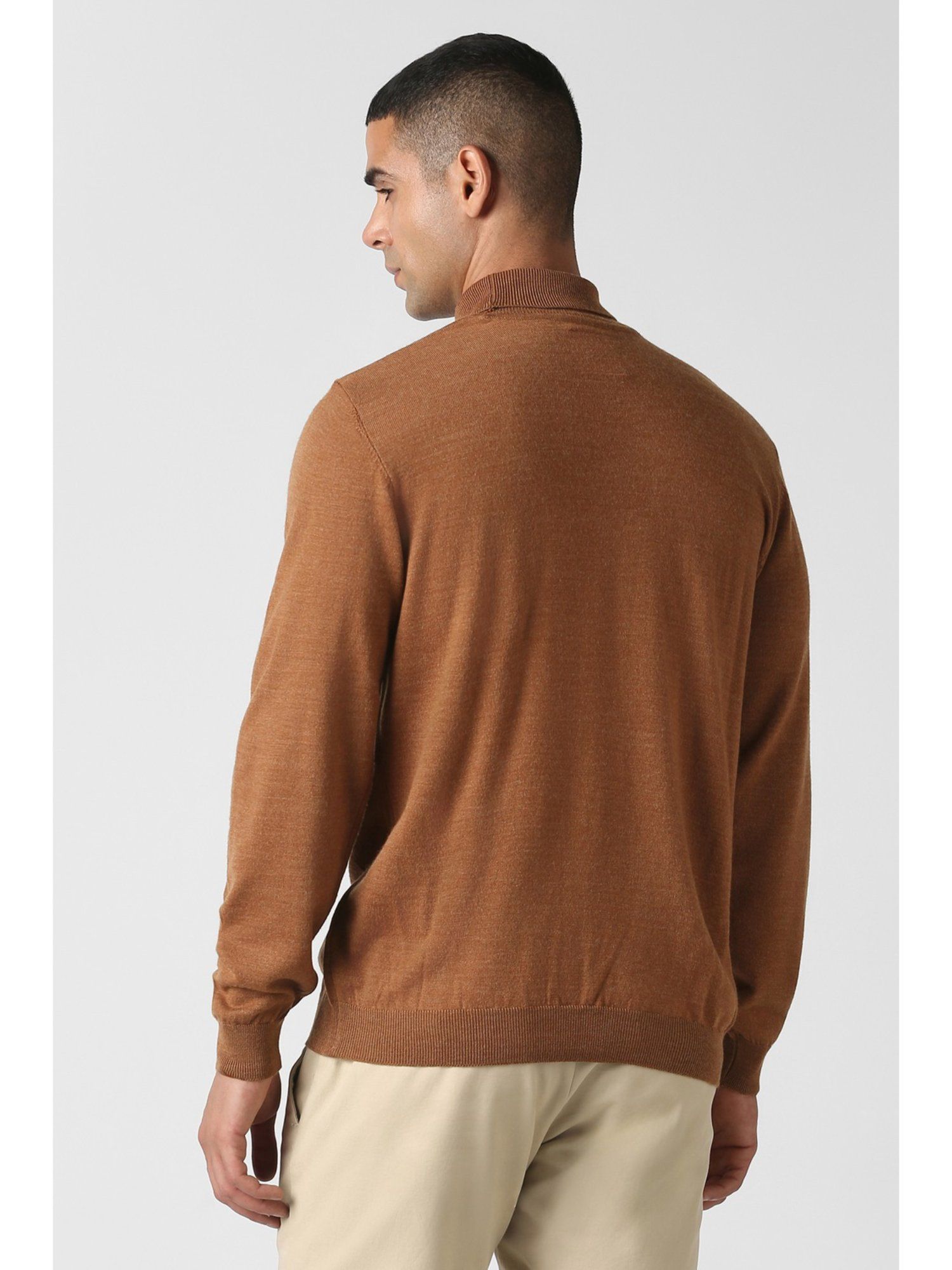 Brown Textured Turtle Neck Sweater